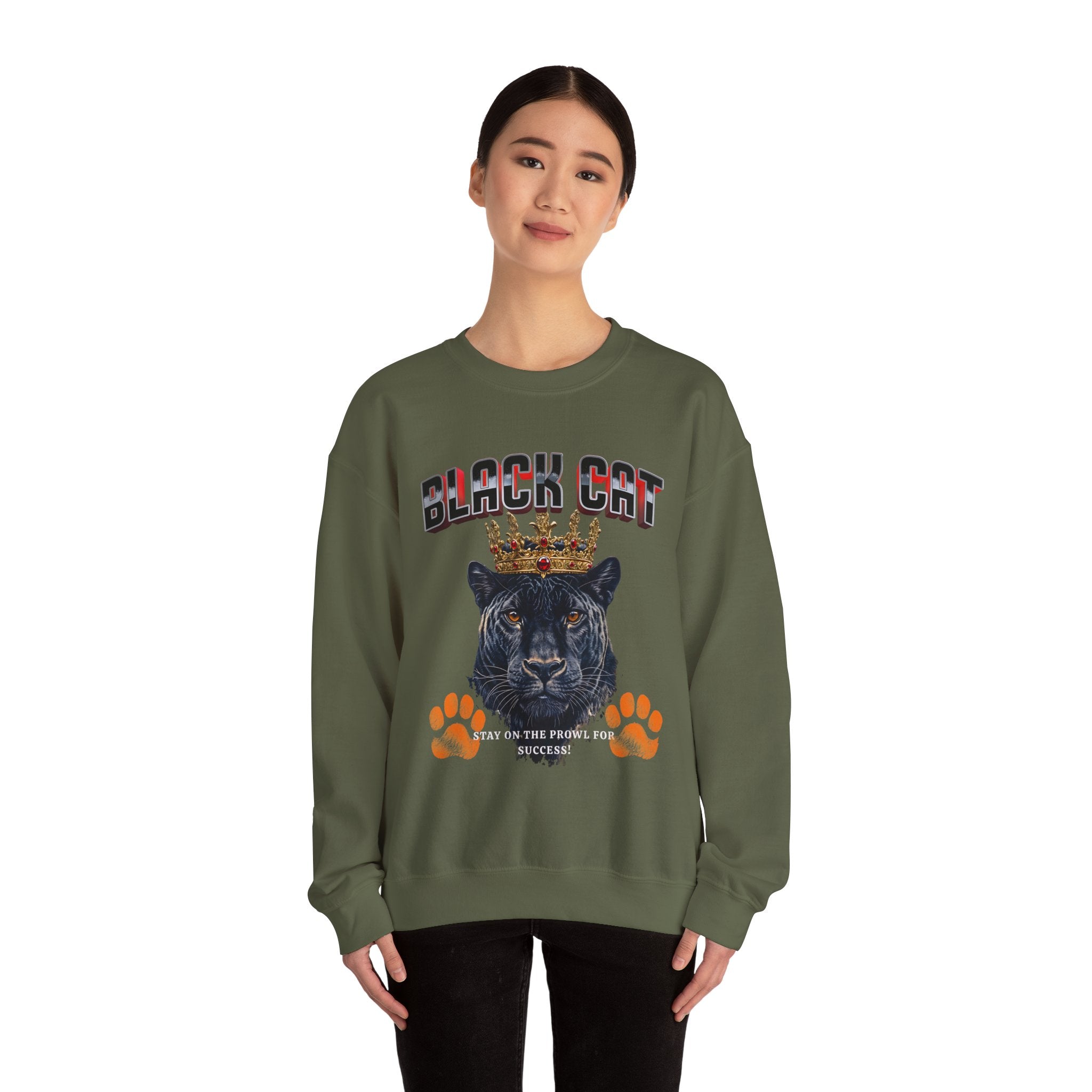 Black Cat Crowned Sweatshirt - Unisex Heavy Blend™, Stay on the Prowl for Success! - Angel Body
