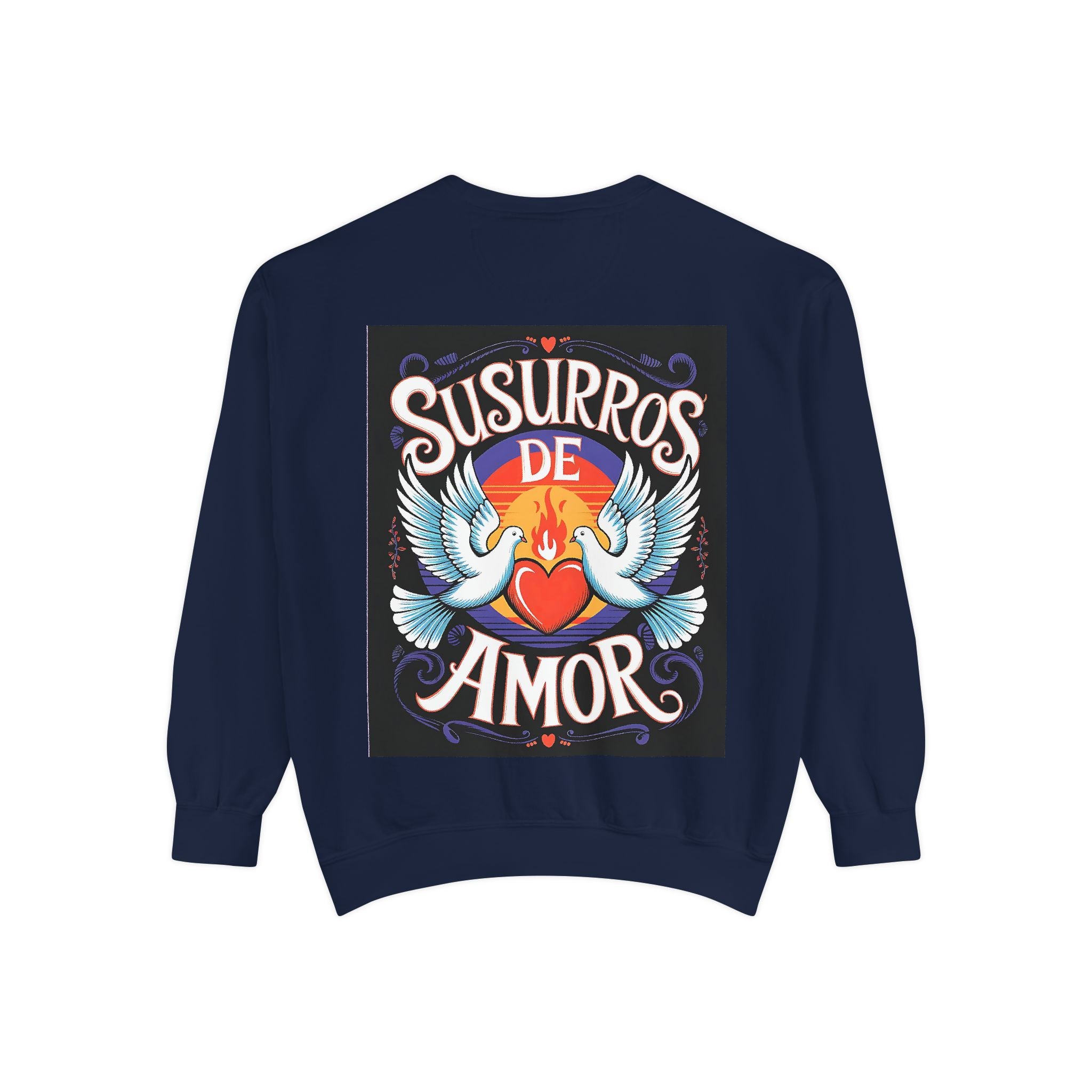 Unisex Love-Themed Garment-Dyed Sweatshirt - 'Susurros de Amor' - Angel Body