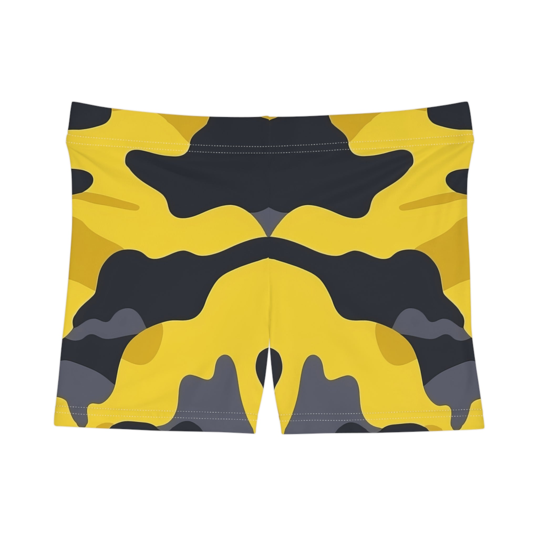 Bold Yellow Camo Women's Yoga Shorts - Stylish Activewear for Summer Adventures - Angel Body