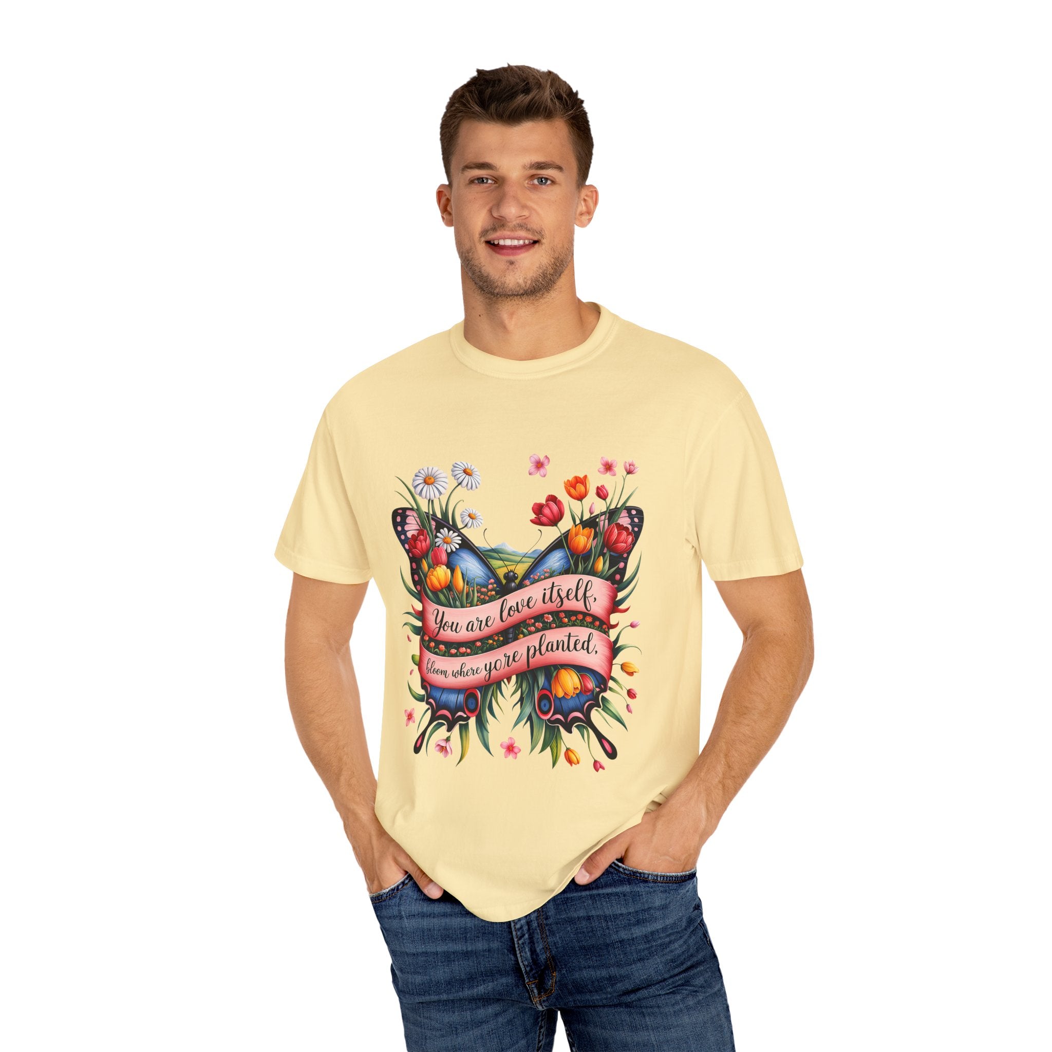 Butterfly Floral T-Shirt: "You Are Love Itself" Inspirational Design