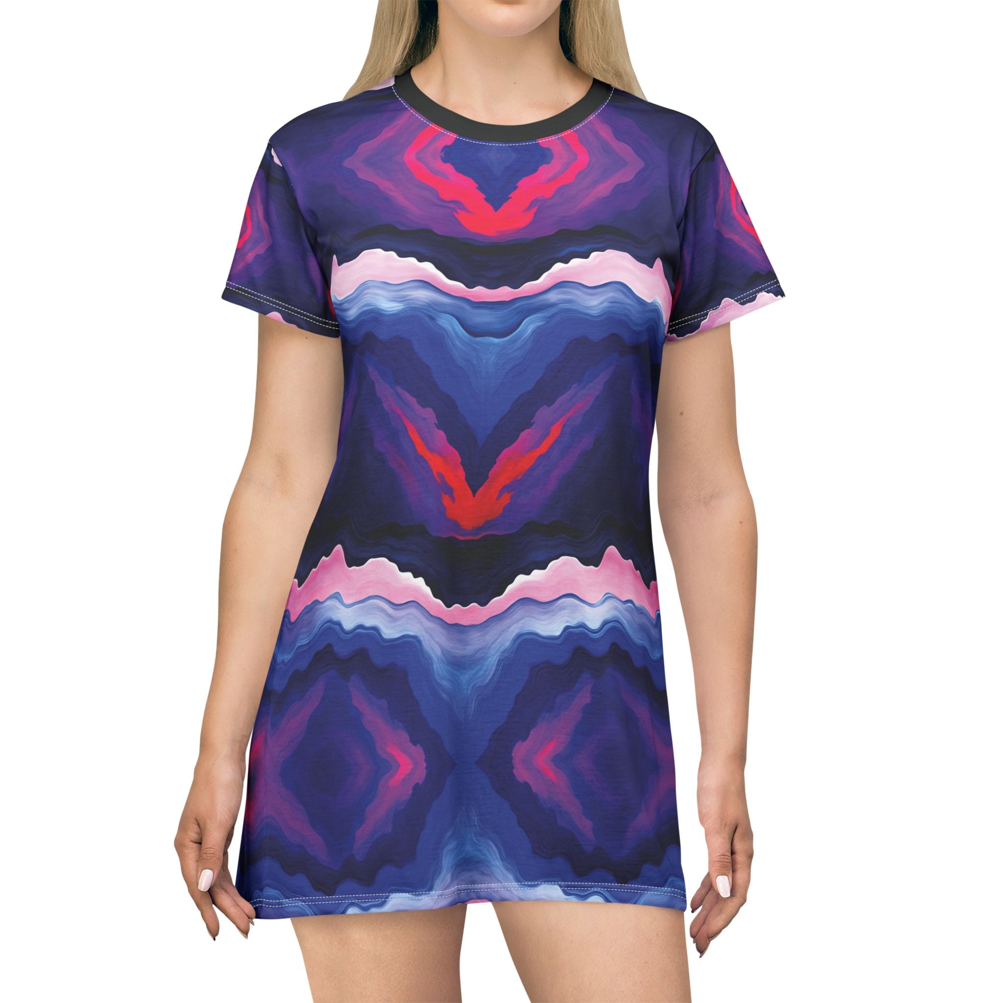 Vibrant Abstract T-Shirt Dress for Summer Vibes - Angel Body