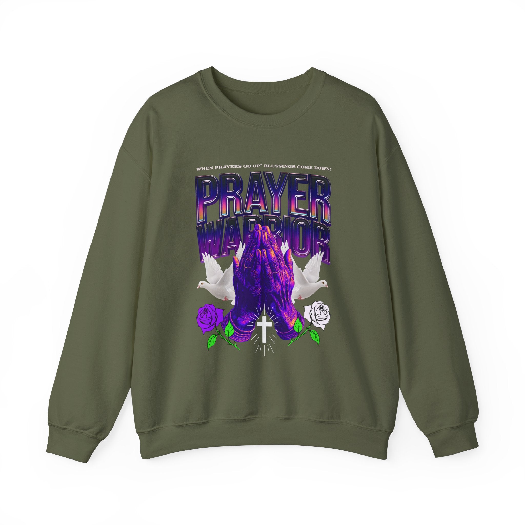 Prayer Warrior Crewneck Sweatshirt - Unisex Heavy Blend™ - Perfect for Spiritual Comfort - Angel Body