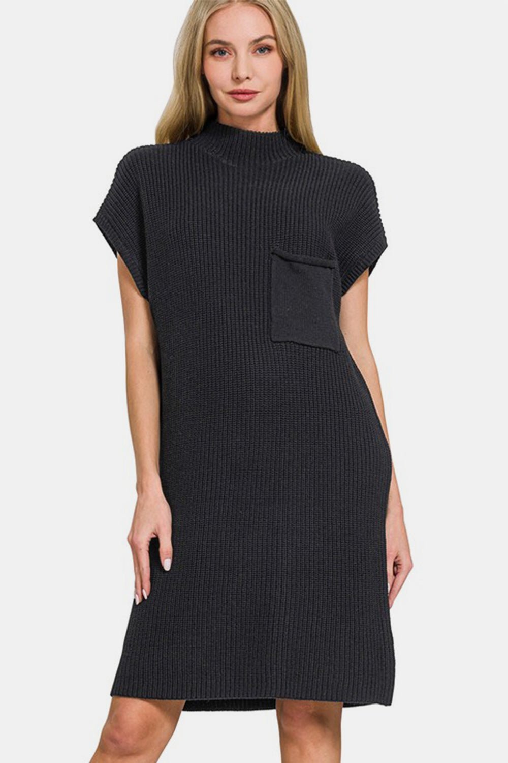 Zenana Mock Neck Short Sleeve Sweater Dress - Angel Body