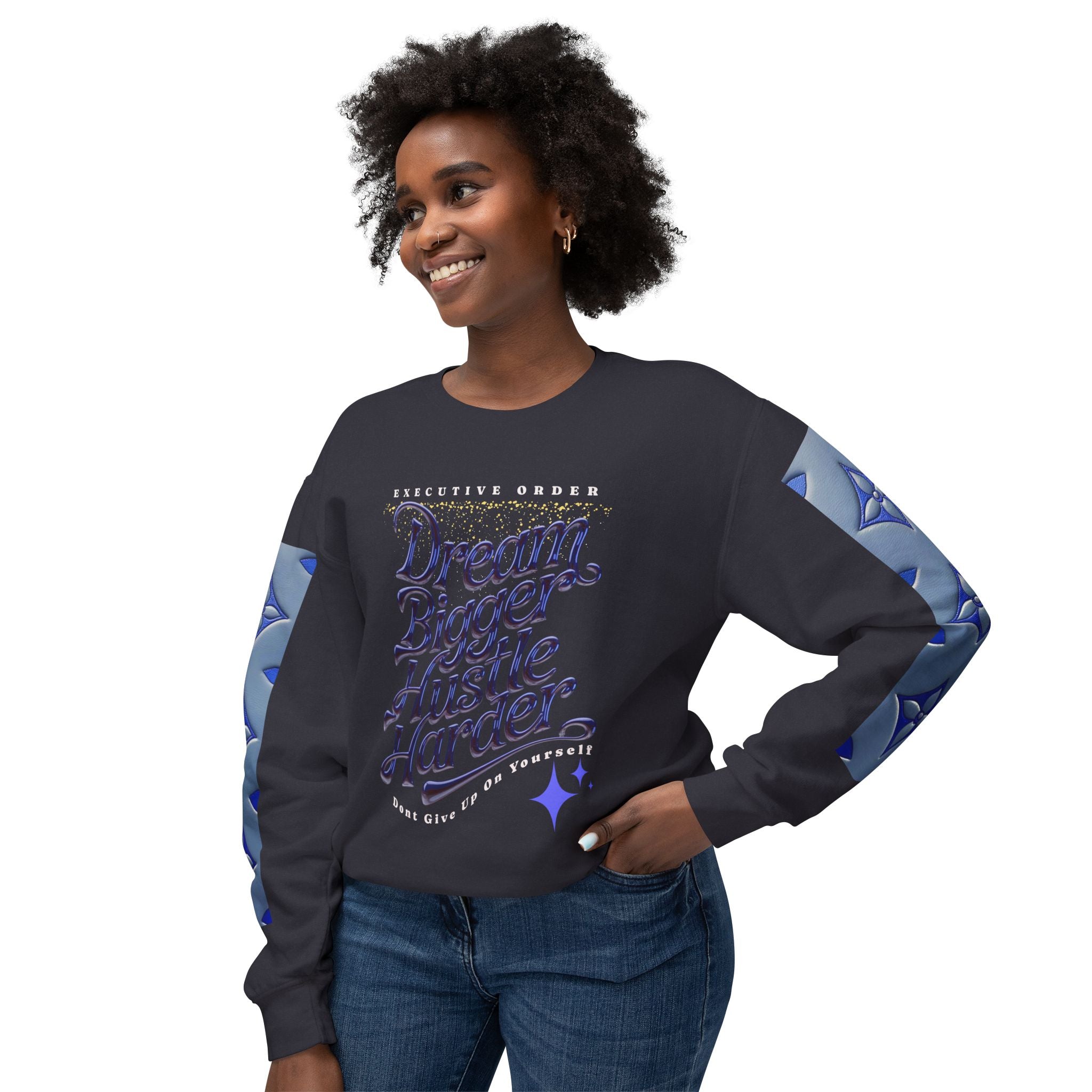Dream Bigger Hustle Harder Unisex Lightweight Crewneck Sweatshirt - Angel Body