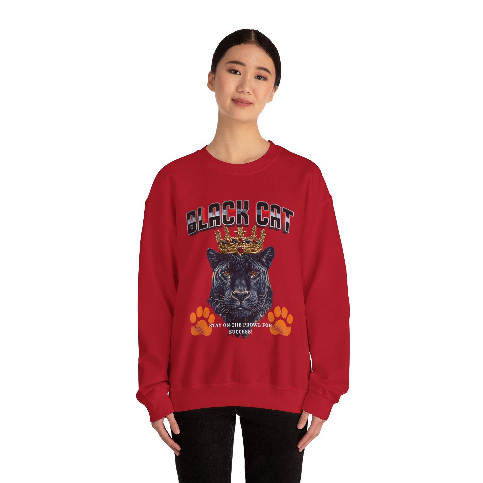 Black Cat Crowned Sweatshirt - Unisex Heavy Blend™, Stay on the Prowl for Success! - Angel Body