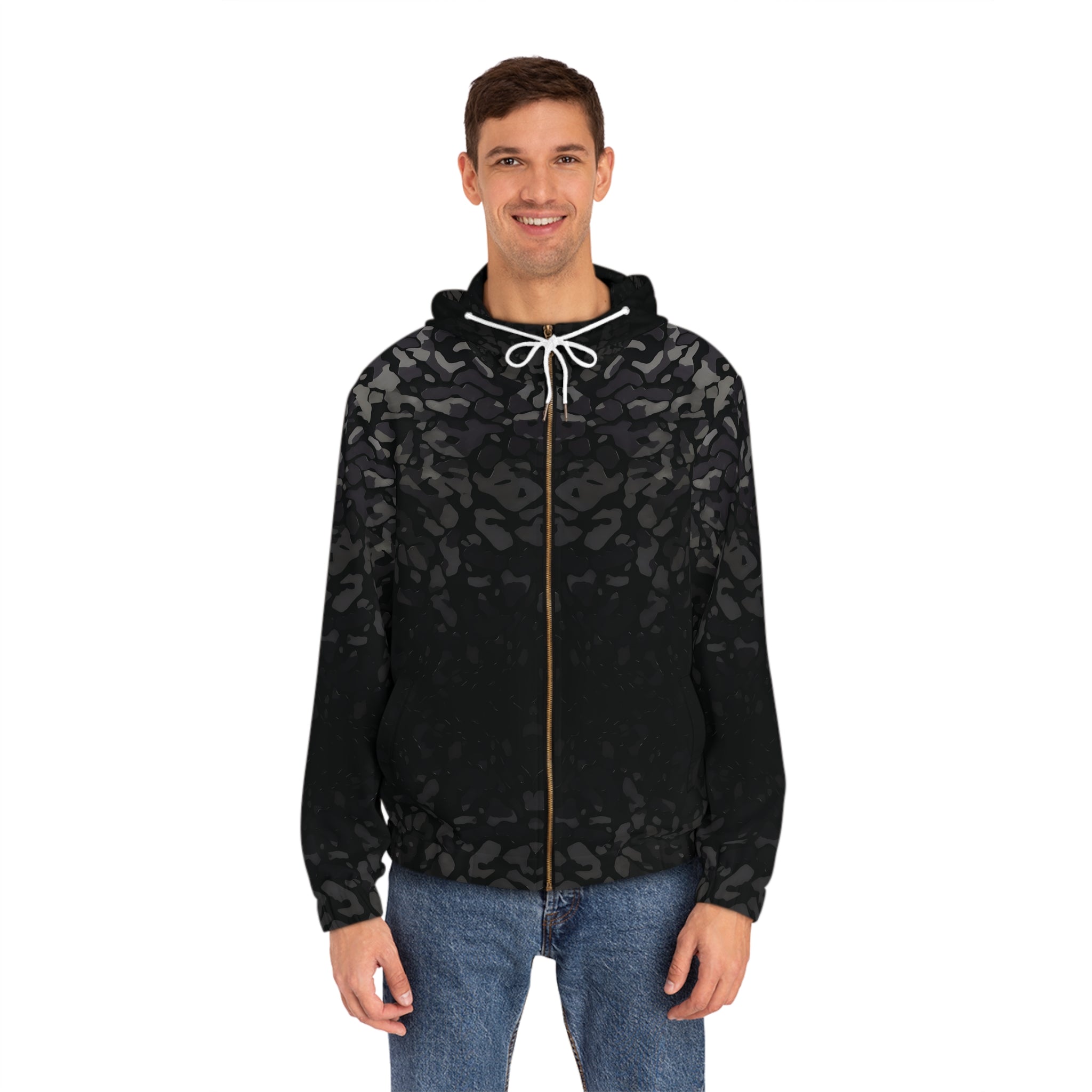Men's Hypnotic Face Art Full-Zip Hoodie for Creative Souls - Angel Body