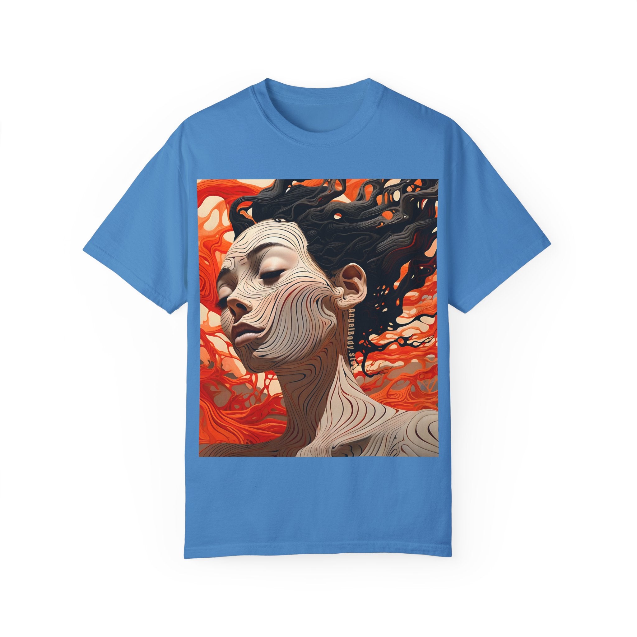 Artistic Unisex Garment-Dyed T-Shirt with Abstract female face Profile Design - Angel Body