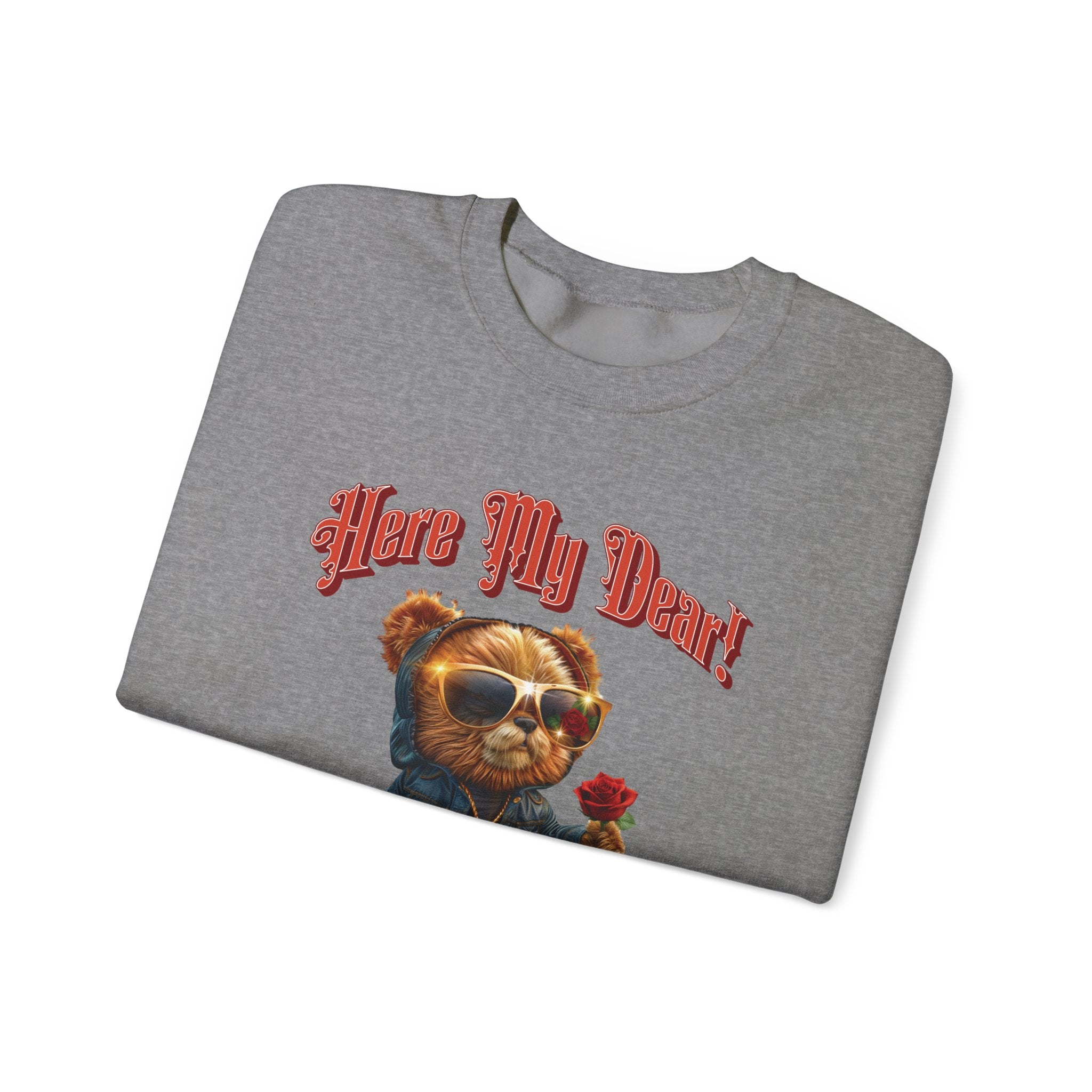 Here My Dear! Unisex Heavy Blend™ Crewneck Sweatshirt - Cozy & Trendy Gift for Animal Lovers - Angel Body
