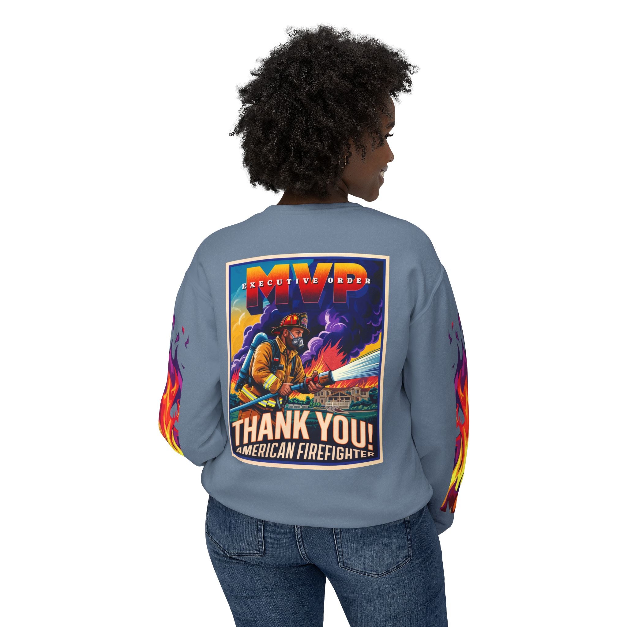 Unisex Crewneck Sweatshirt - Thank You American Firefighter - Angel Body