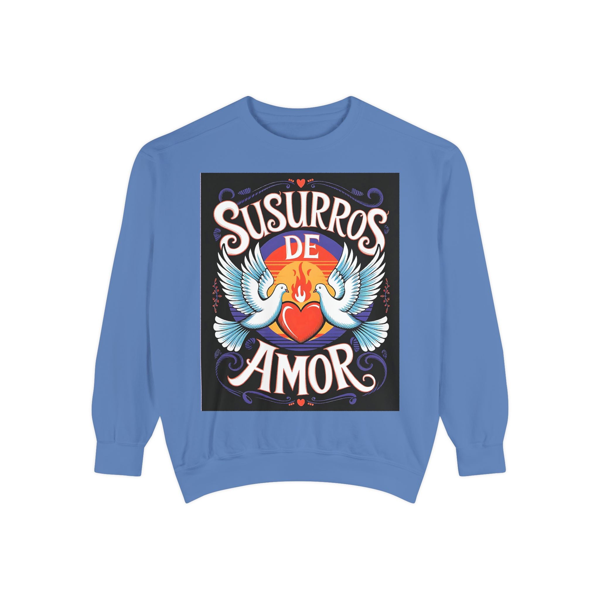 Unisex Love-Themed Garment-Dyed Sweatshirt - 'Susurros de Amor' - Angel Body