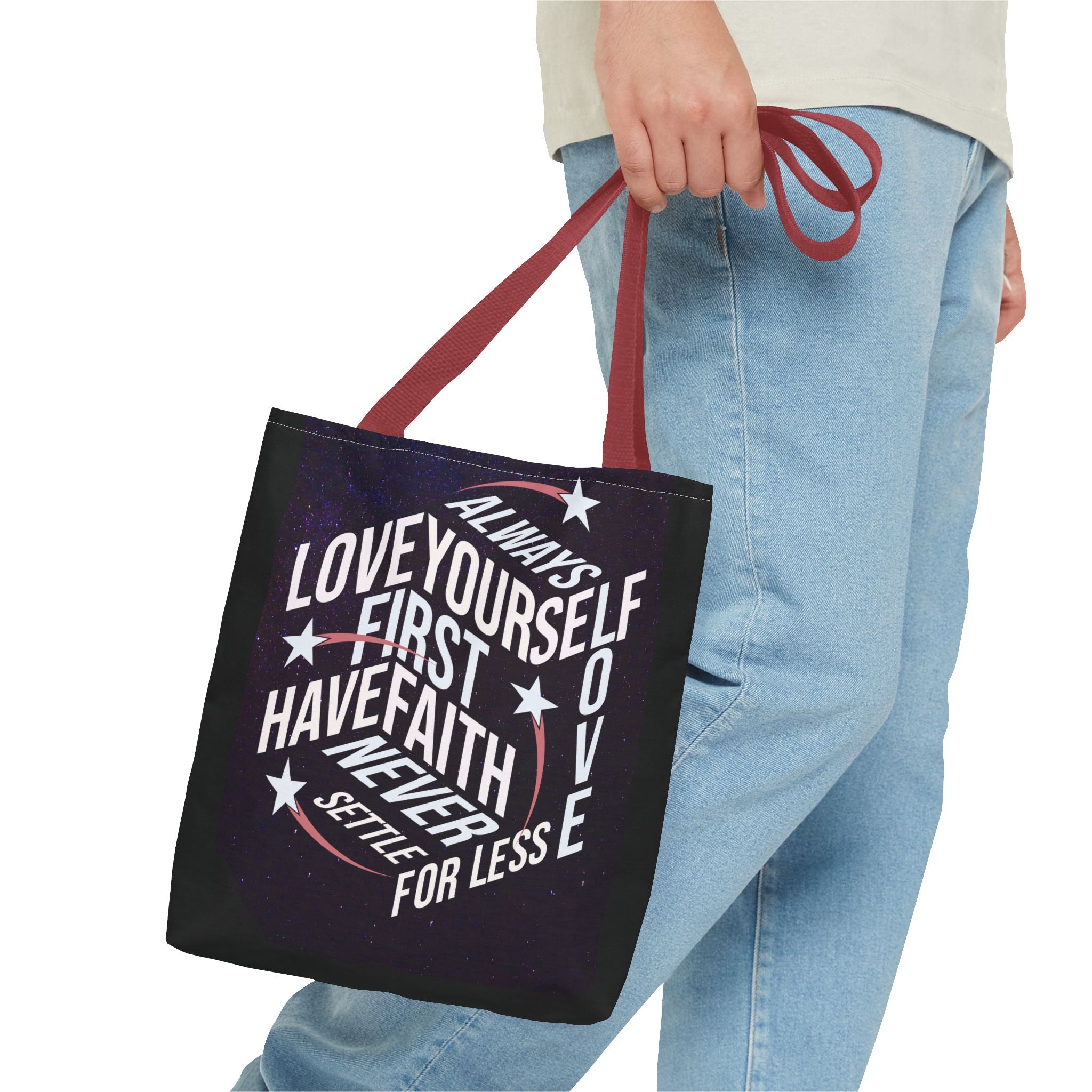 Inspirational Quote Tote Bag - Always Love Yourself First, Have Faith - Angel Body