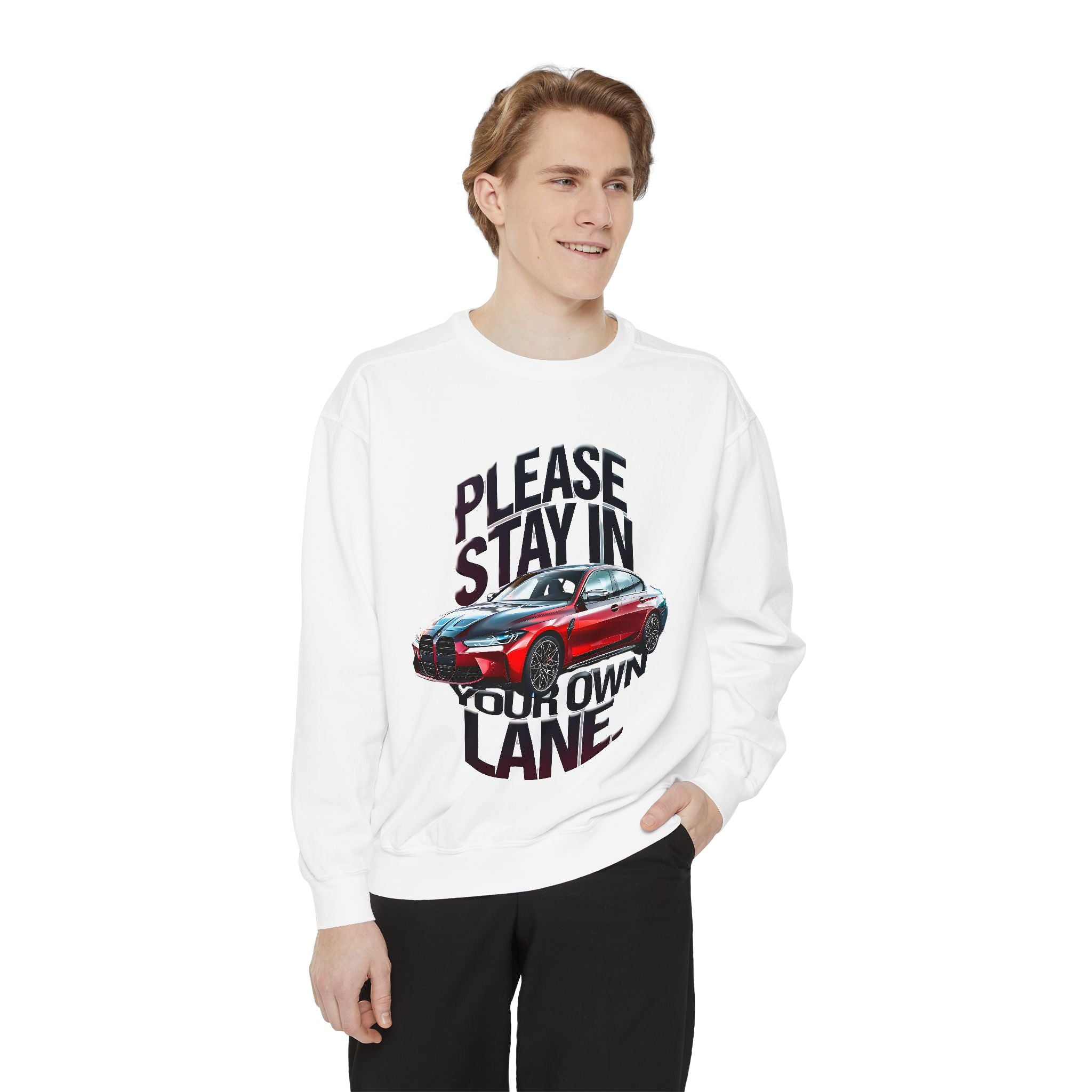 Unisex Garment-Dyed Sweatshirt - 'Please Stay in Your Own Lane' - Angel Body