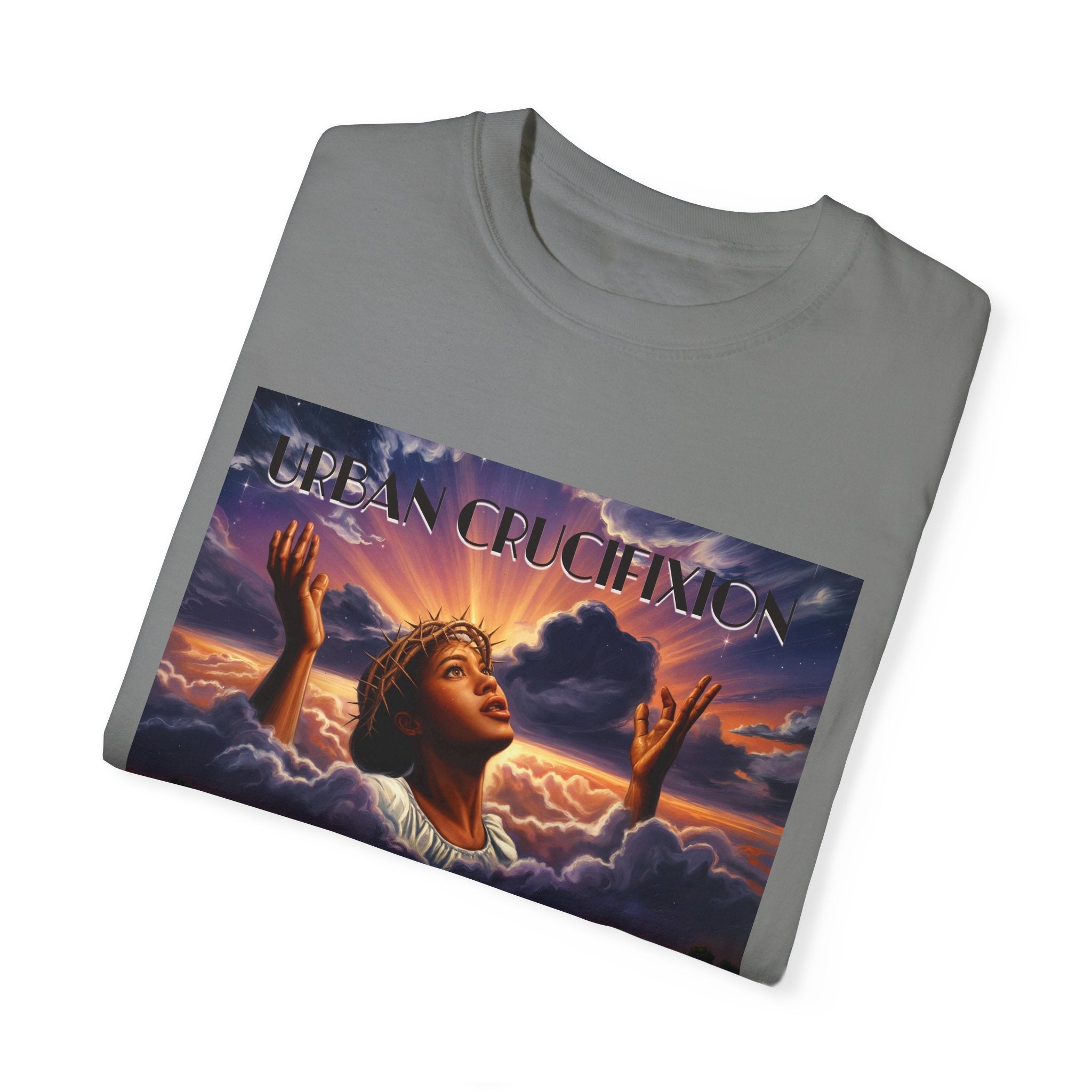 Urban Crucifixion Unisex Garment-Dyed T-shirt - Bold Graphic Tee for Artistic Expression