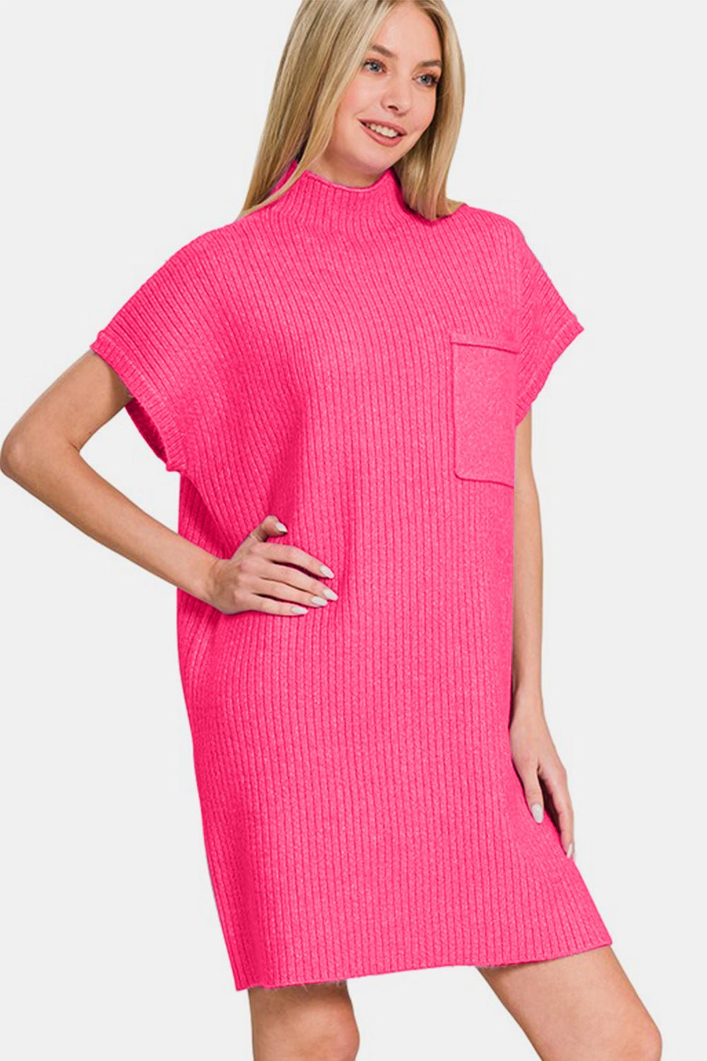 Zenana Short Sleeve Sweater Mini Dress - Angel Body