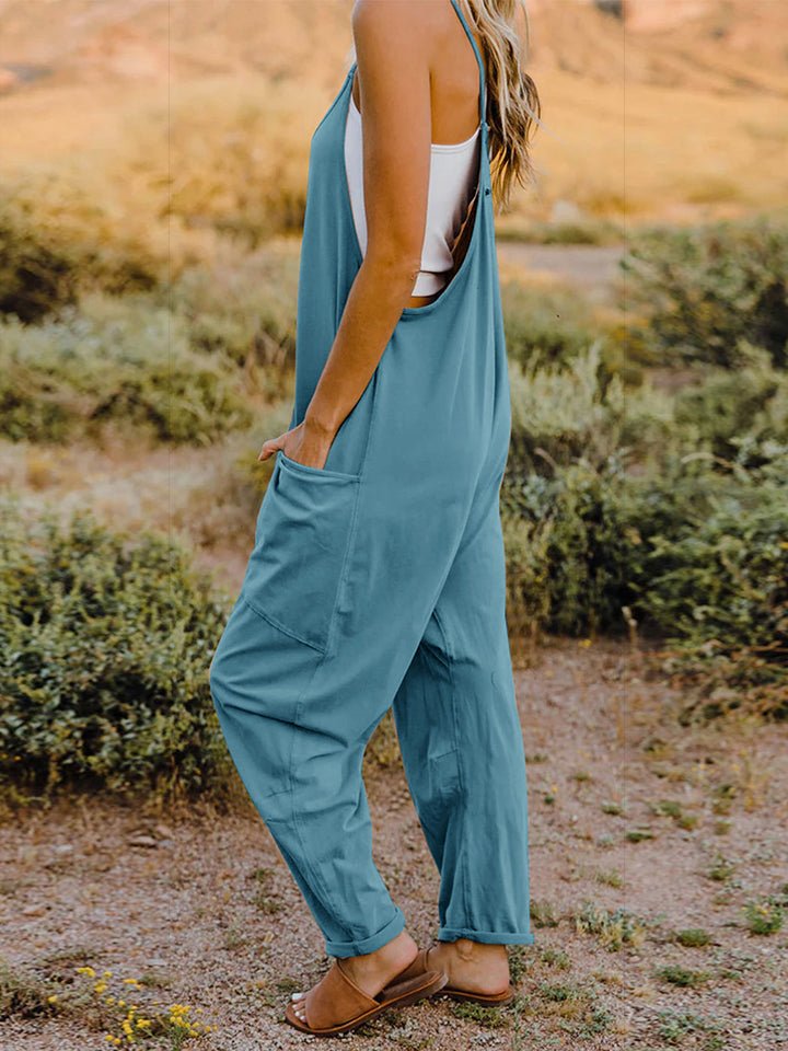 Double Take Full Size V - Neck Sleeveless Jumpsuit with Pockets - Angel Body