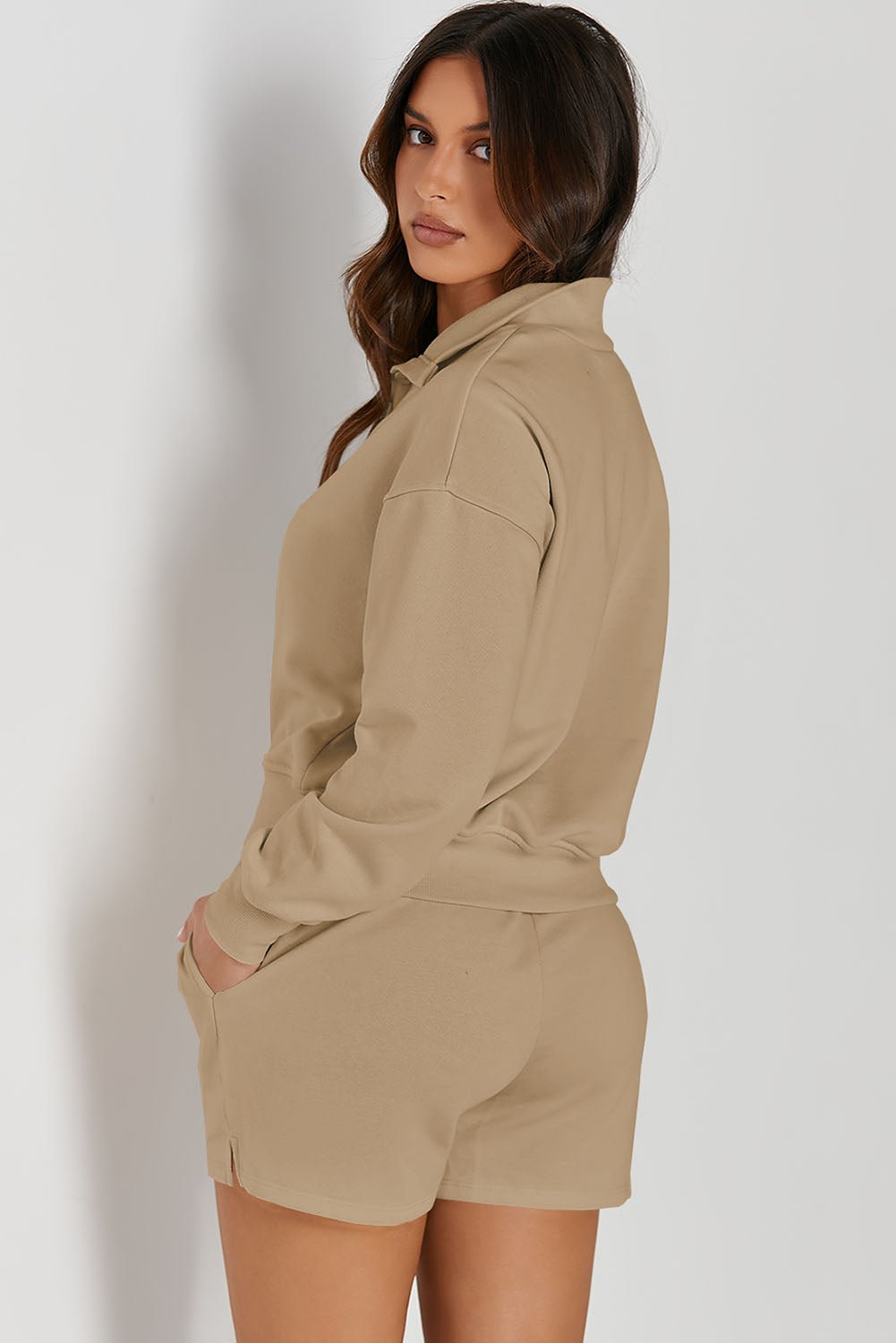 Half Button Sweatshirt and Shorts Active Set - Angel Body