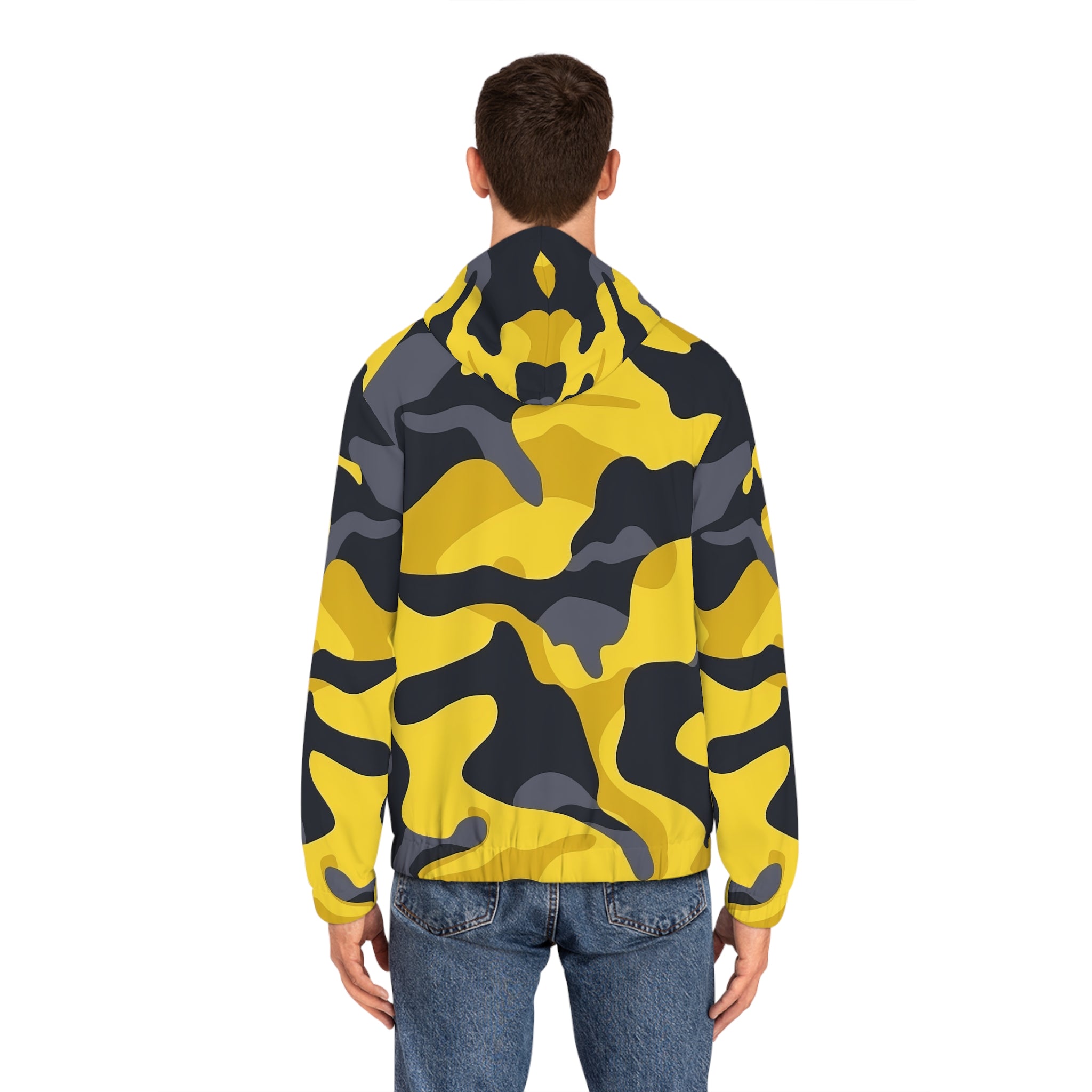 Men's Full-Zip Camo Hoodie - Bold Yellow Camo Design for Outdoor Adventures - Angel Body