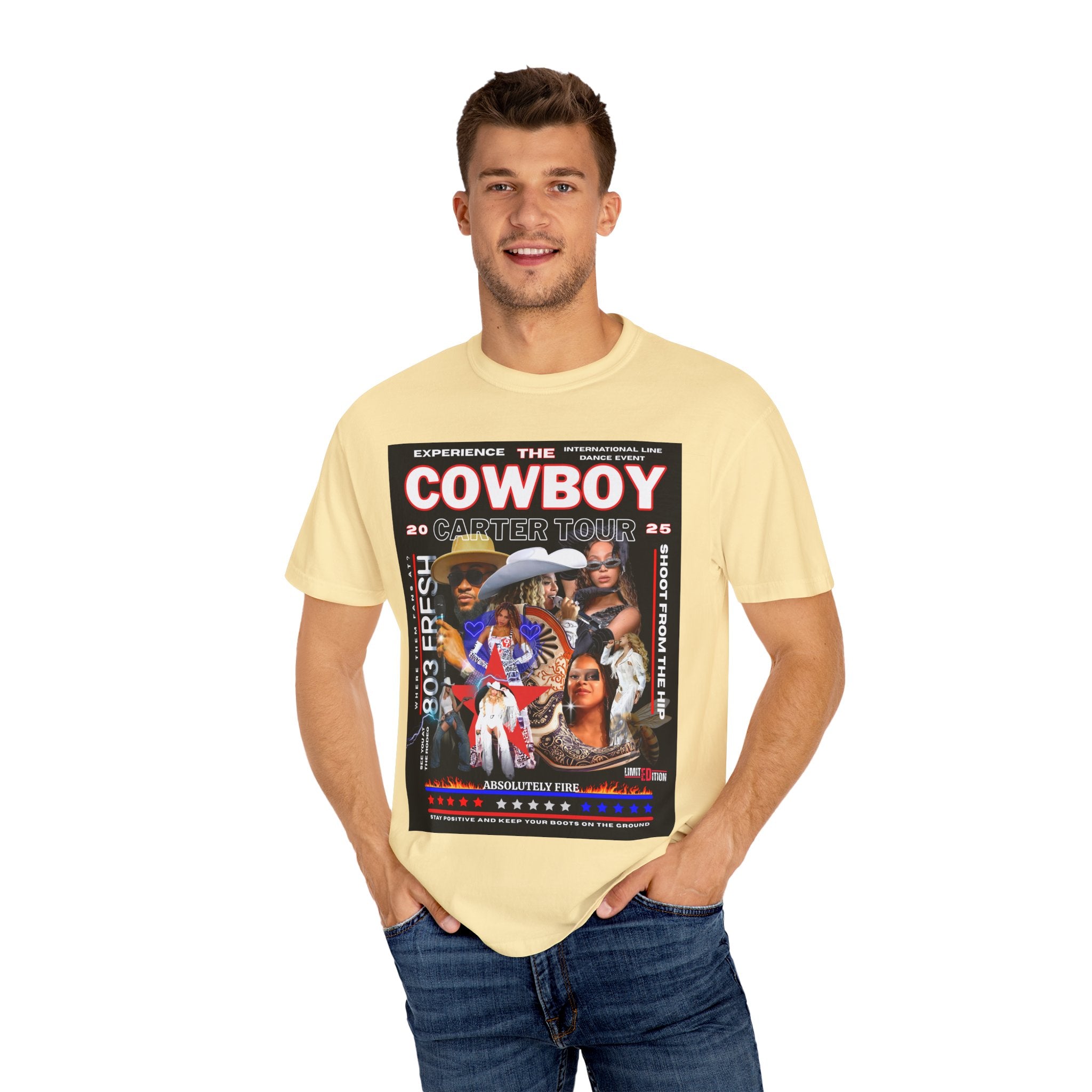 Retro Concert T-Shirt, Cowboy Tour Apparel, Vintage Band Tee, Music Festival Shirt, Unisex Garment-Dyed Top - Angel Body