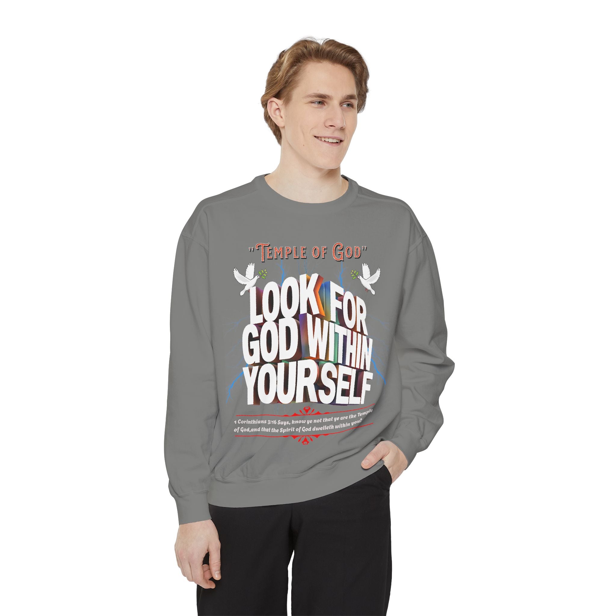 Unisex Temple of God Sweatshirt - Look for God Within Yourself - Angel Body