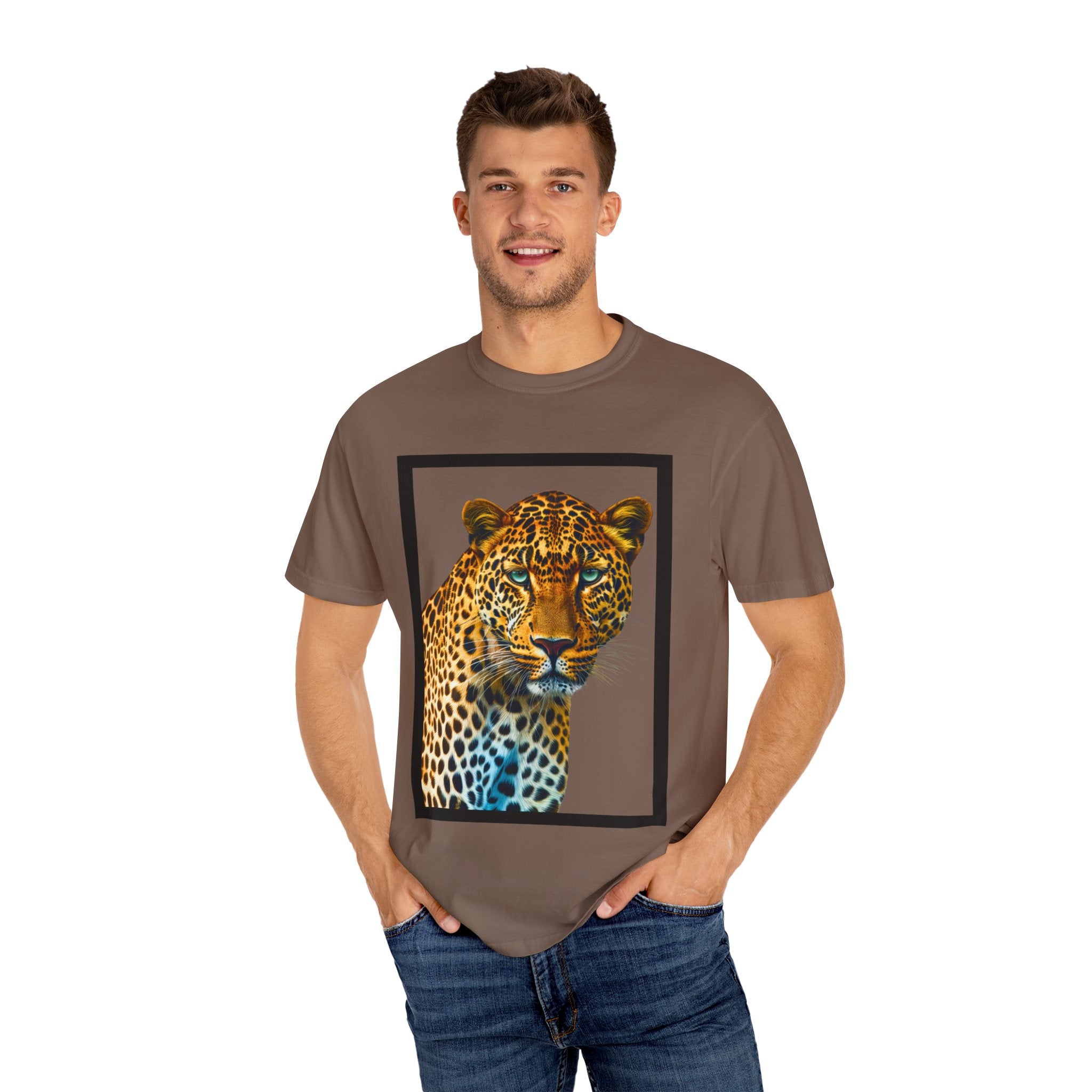 Leopard Print Unisex Garment-Dyed T-Shirt | Wild Animal Graphic Tee - Angel Body