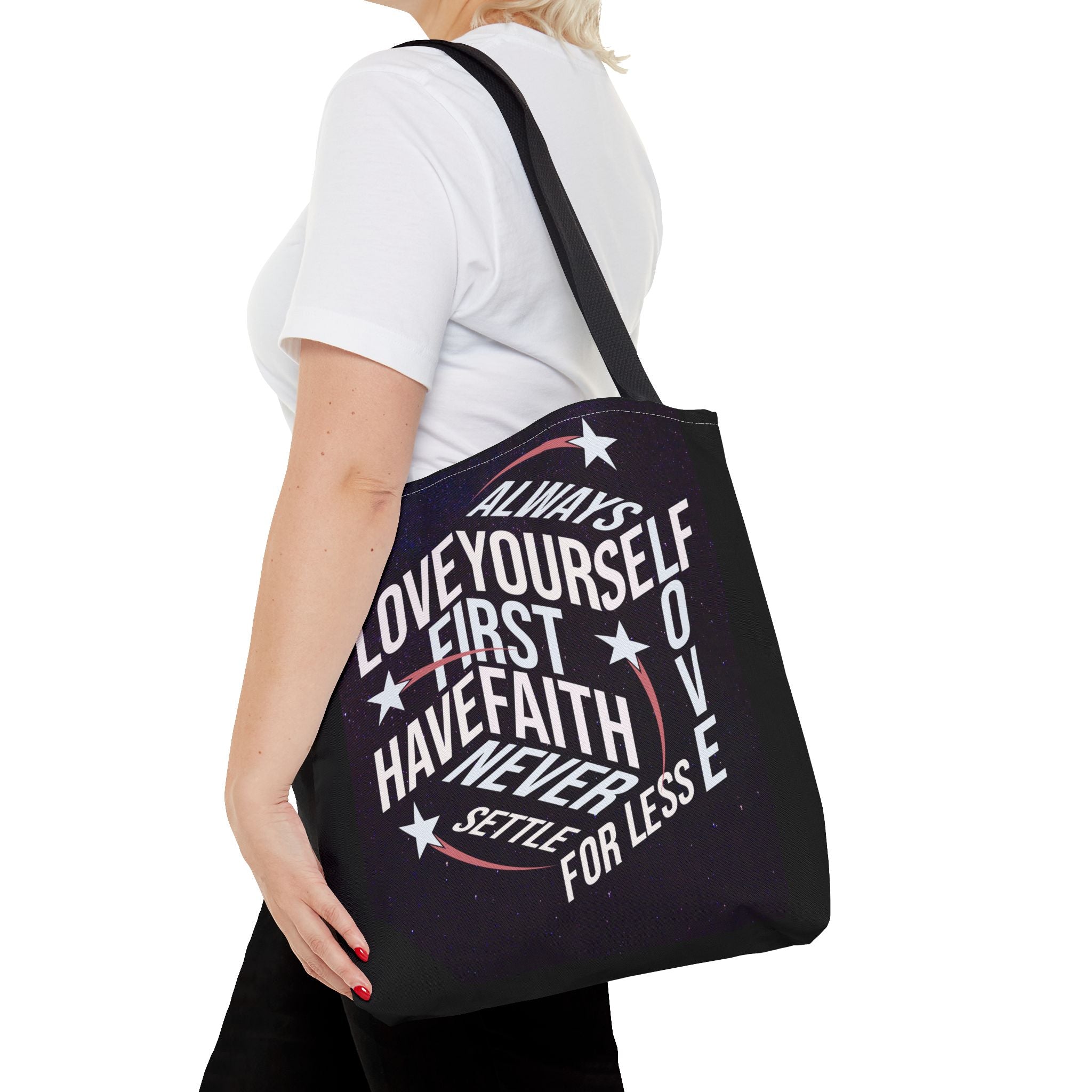 Inspirational Quote Tote Bag - Always Love Yourself First, Have Faith - Angel Body