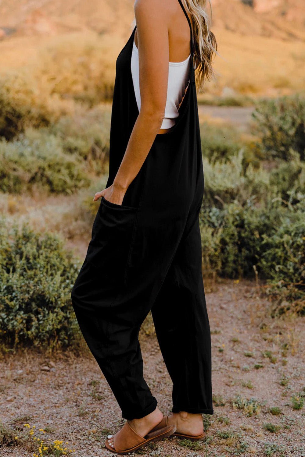 Double Take Full Size V - Neck Sleeveless Jumpsuit with Pockets - Angel Body