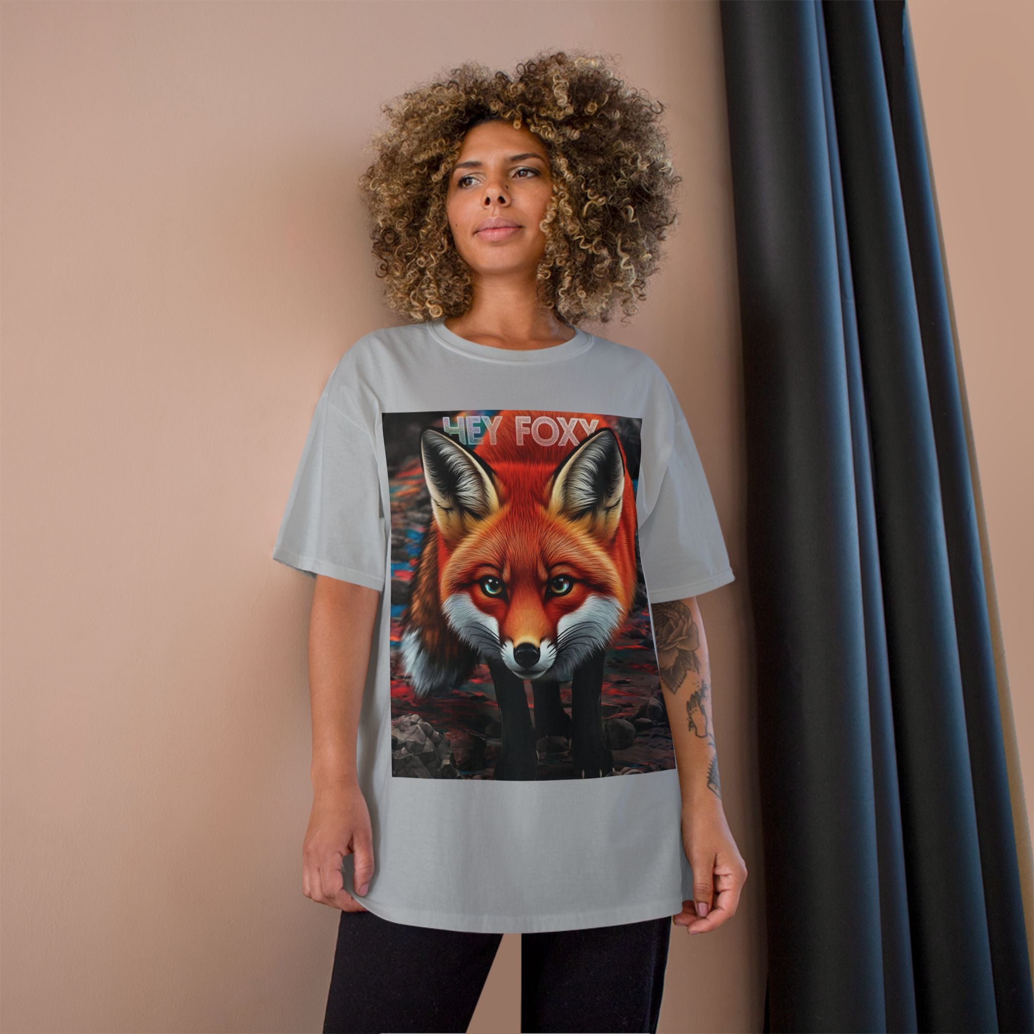 Hey Foxy Champion T-Shirt – Cute Fox Graphic Tee for Nature Lovers - Angel Body