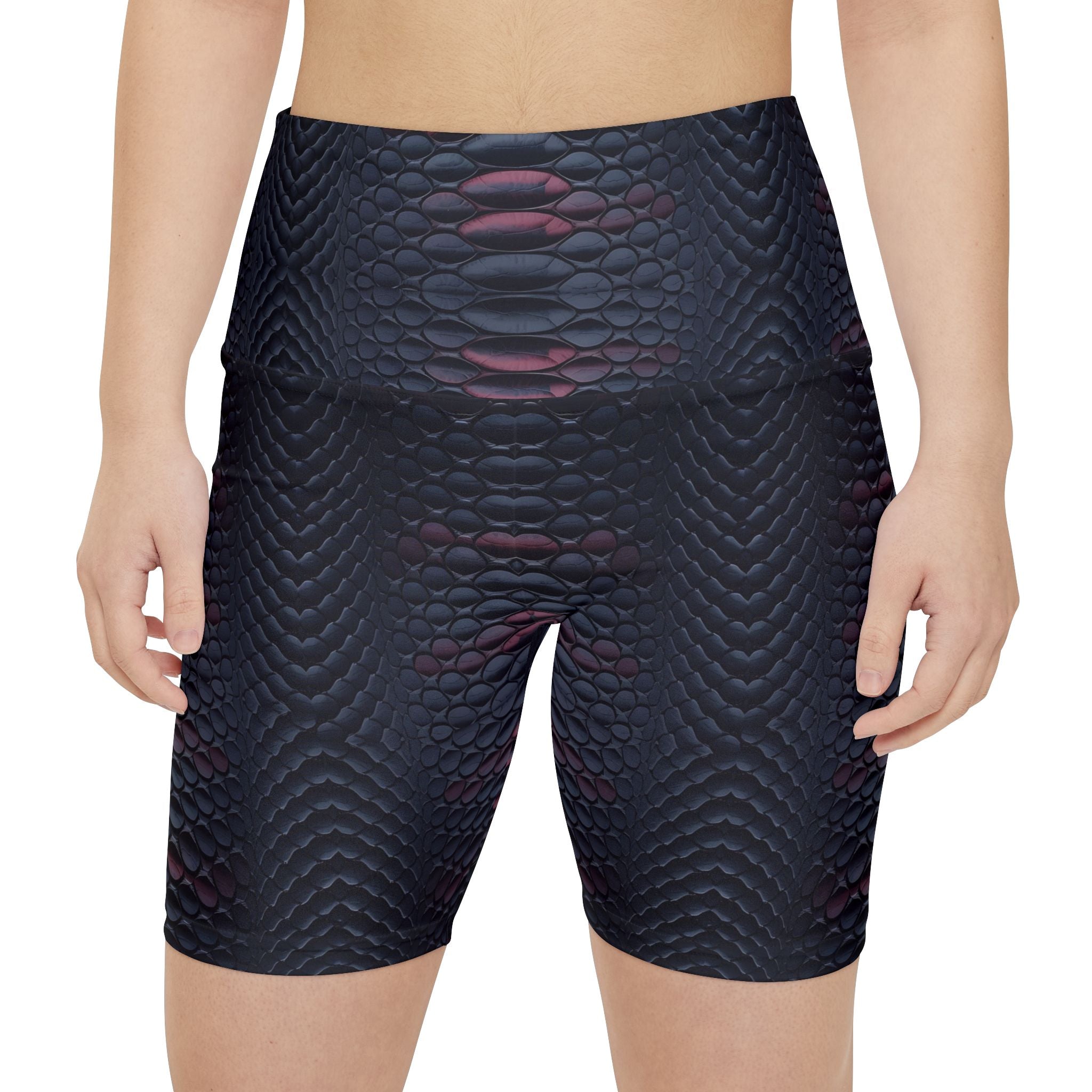 Stylish Women's Workout Shorts - Black Scales Design