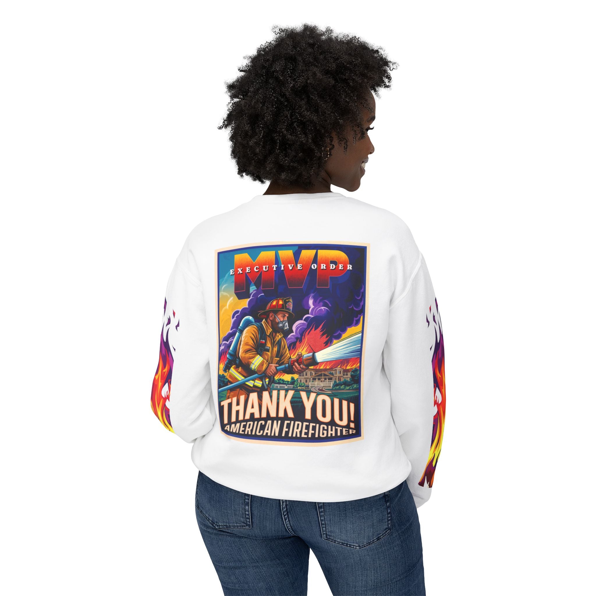 Unisex Crewneck Sweatshirt - Thank You American Firefighter - Angel Body