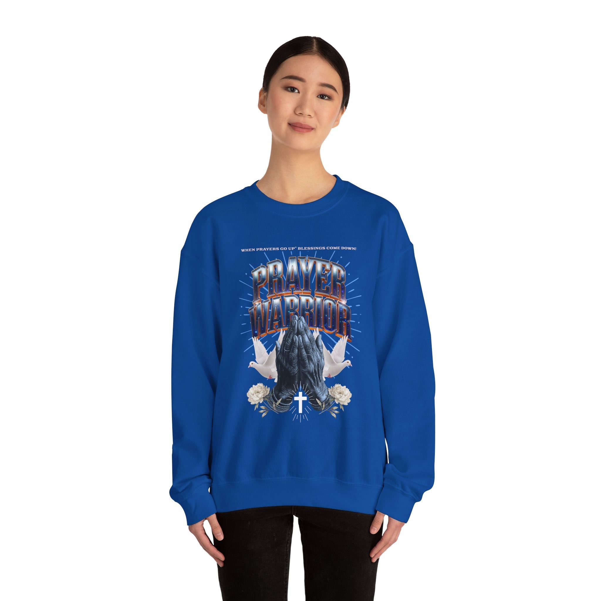 Prayer Warrior Crewneck Sweatshirt - Unisex Heavy Blend™ - Faith-Inspired Apparel - Angel Body