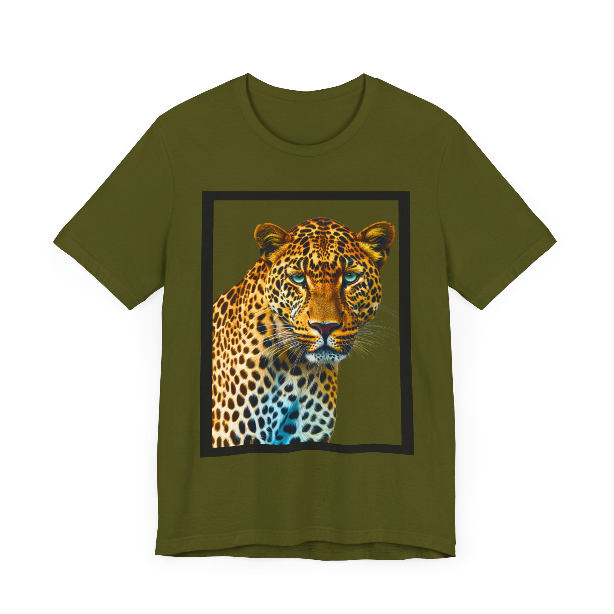 Unisex Jersey Short Sleeve Fun Tee: Realistic 3D Leopard with black frame - Angel Body