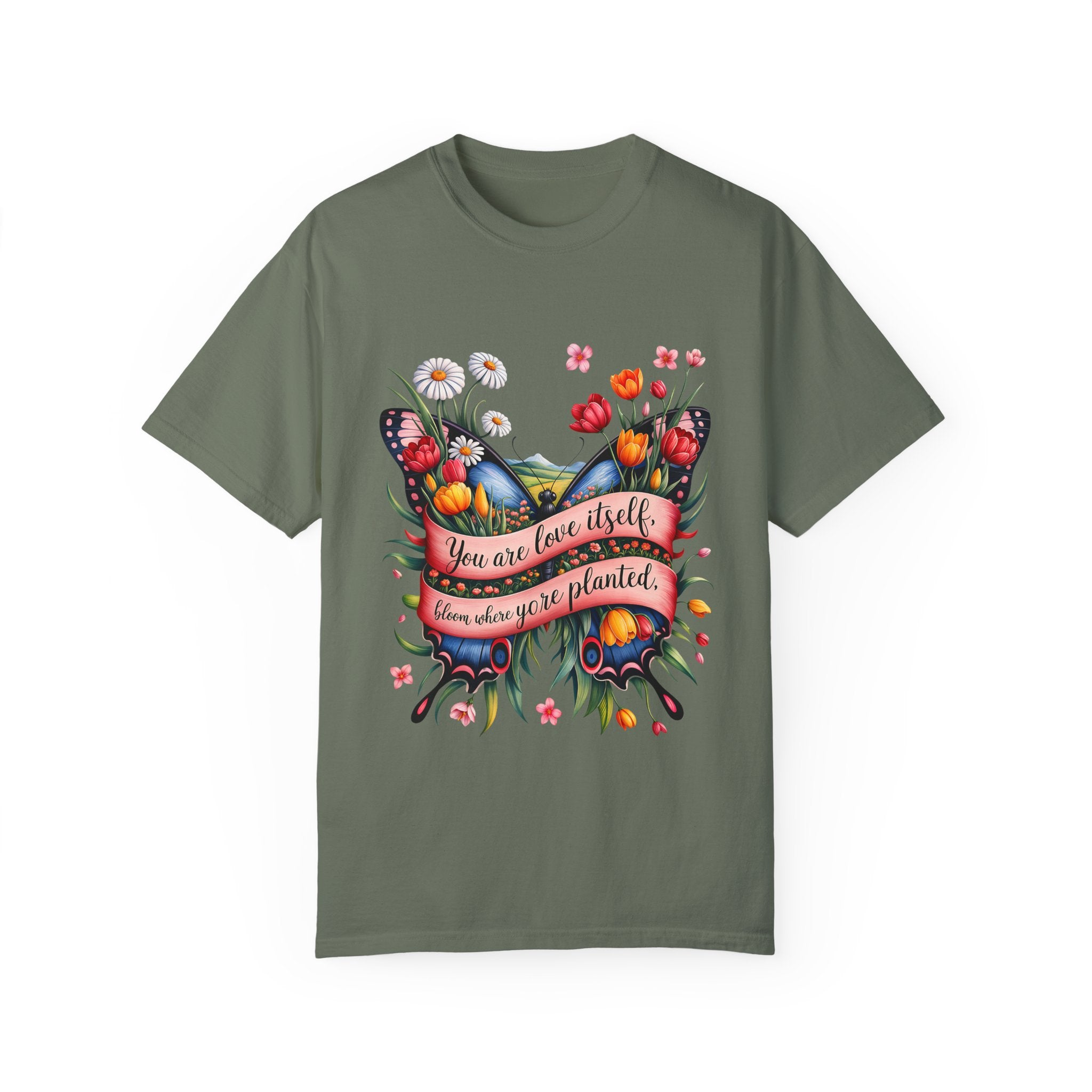 Butterfly Floral T-Shirt: "You Are Love Itself" Inspirational Design