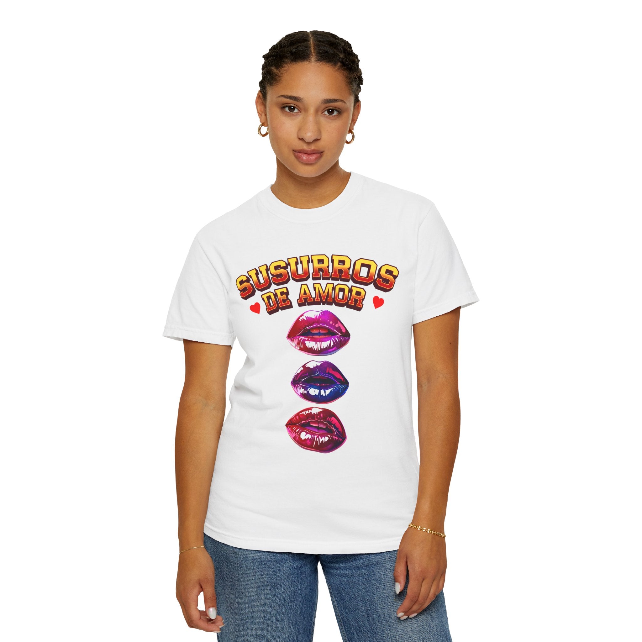 Unisex Artistic Lip Print T-Shirt - 'Susurros de Amor' - Angel Body