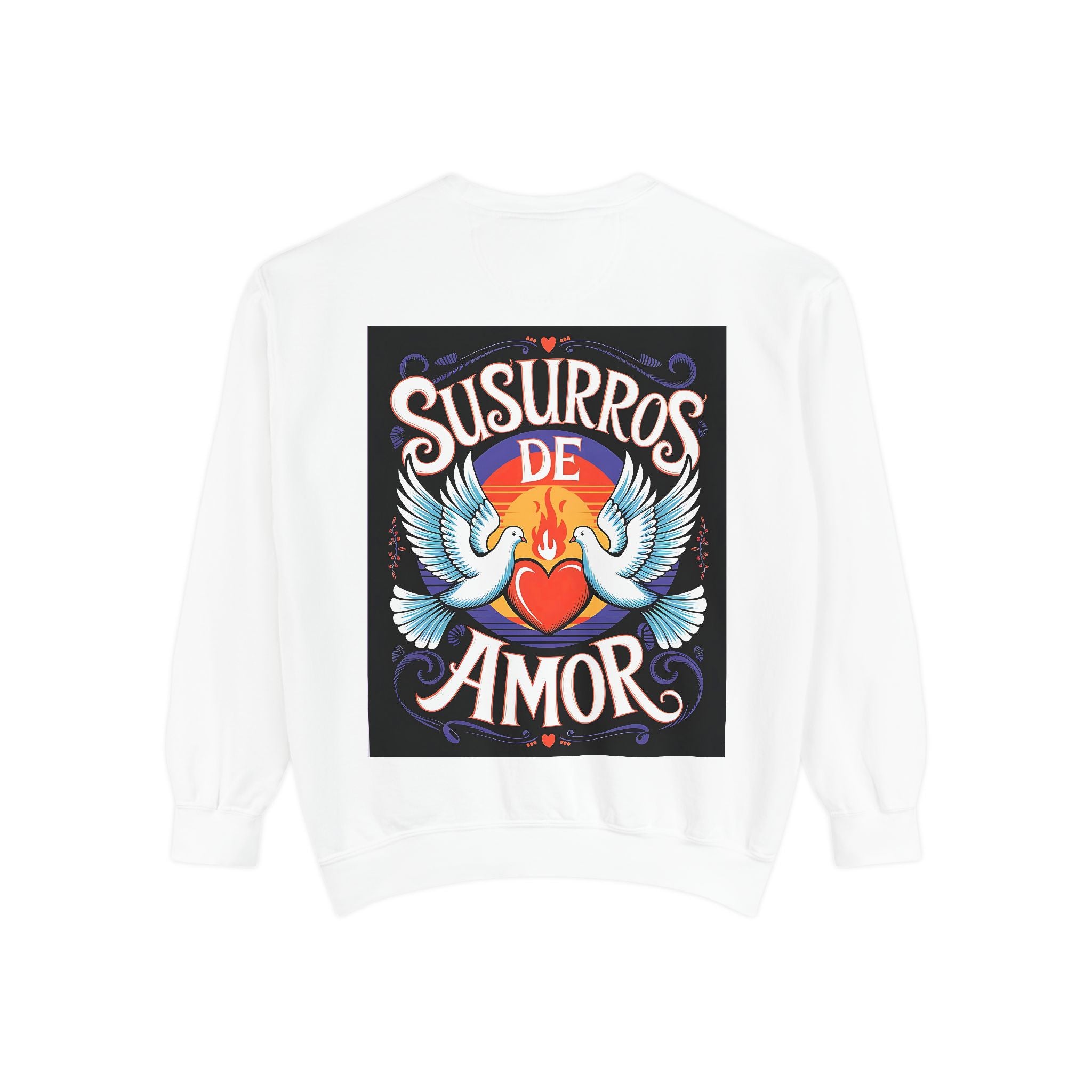 Unisex Love-Themed Garment-Dyed Sweatshirt - 'Susurros de Amor' - Angel Body