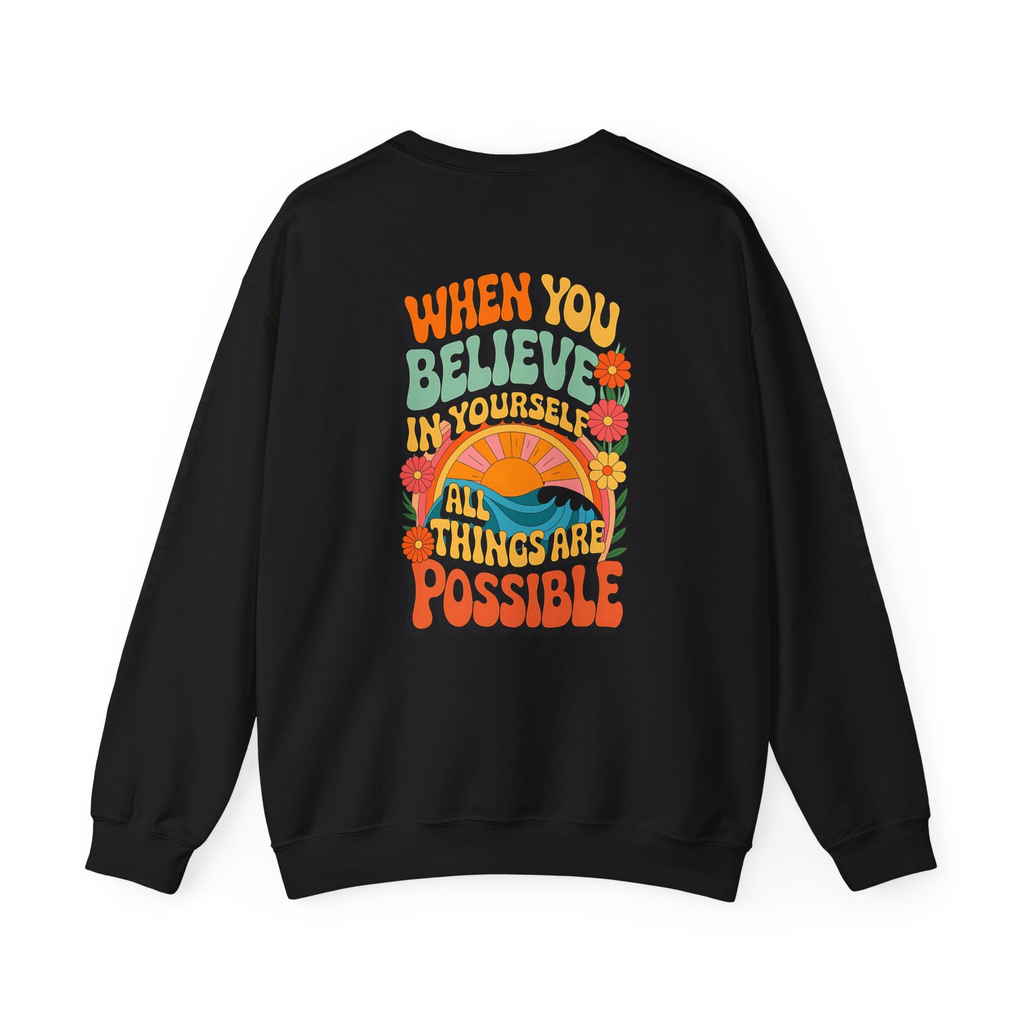 Inspirational Crewneck Sweatshirt - "Believe in Yourself" - Unisex Heavy Blend™ - Angel Body