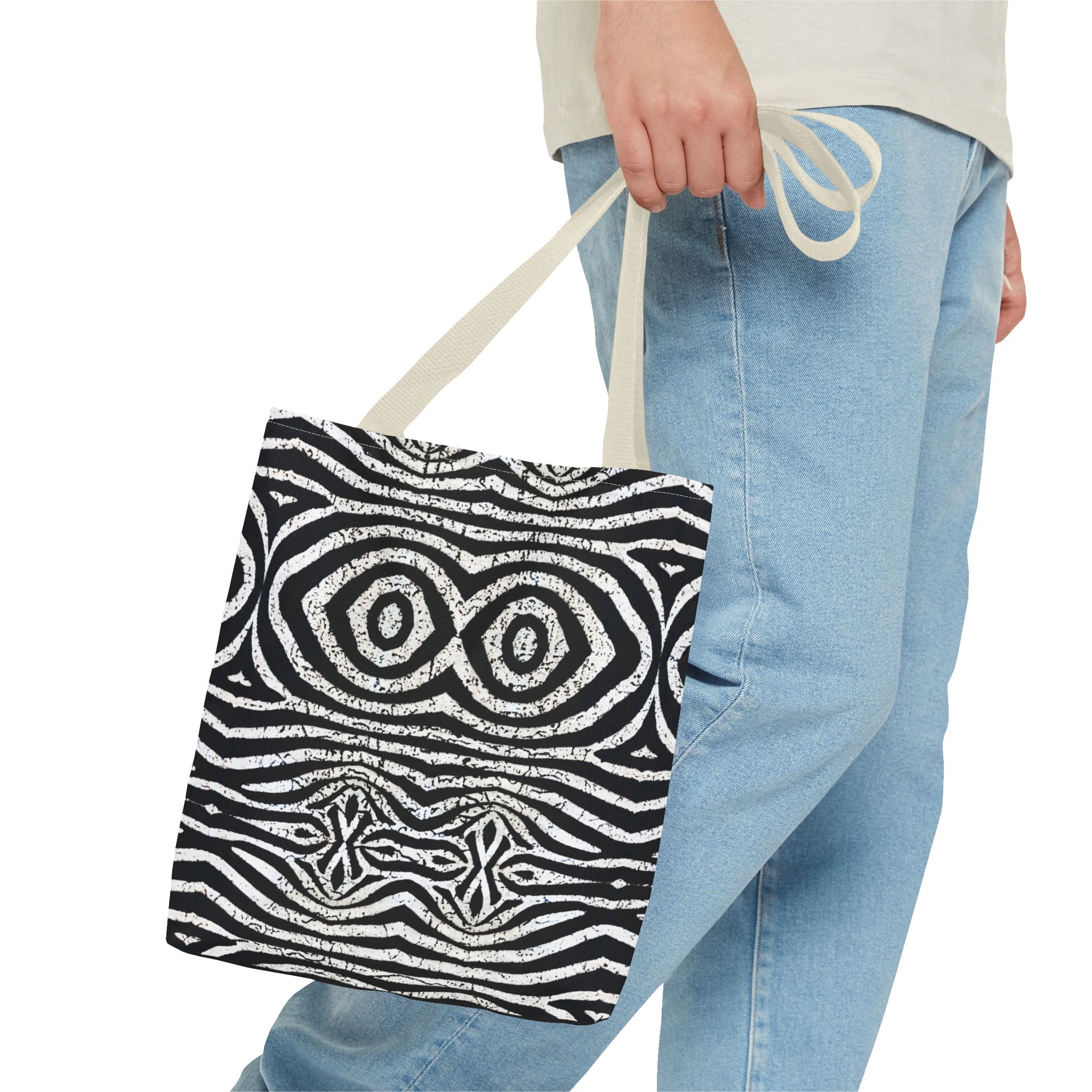 Trendy Black and White Tote Bag with Abstract Pattern | Stylish and Versatile Carryall - Angel Body