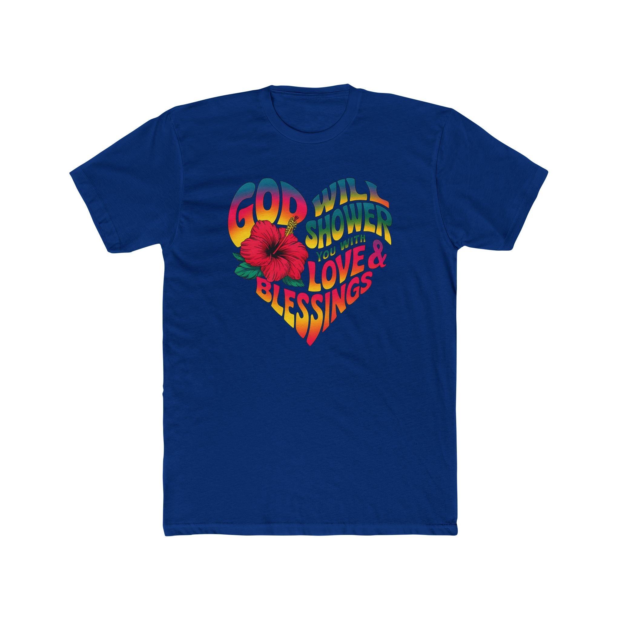 Unisex Cotton Crew Tee - 'God Will Shower You With Love & Blessings' - Angel Body
