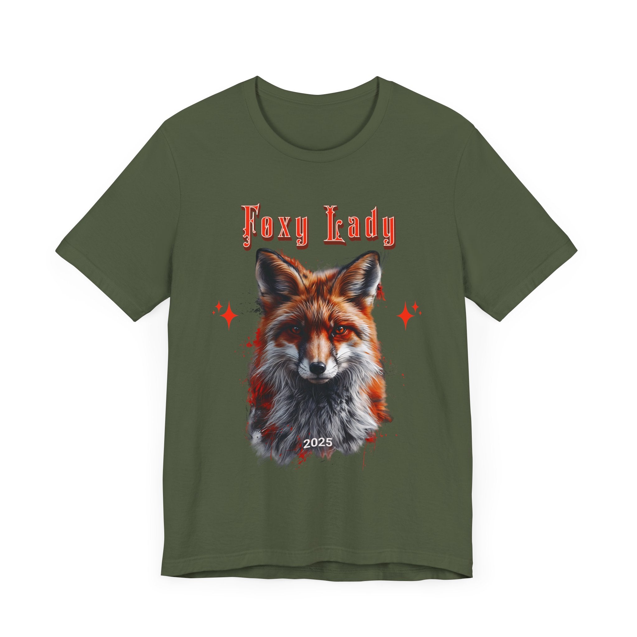 Unisex Jersey Short Sleeve Tee: A beautiful Red Fox with the words foxy lady - Angel Body