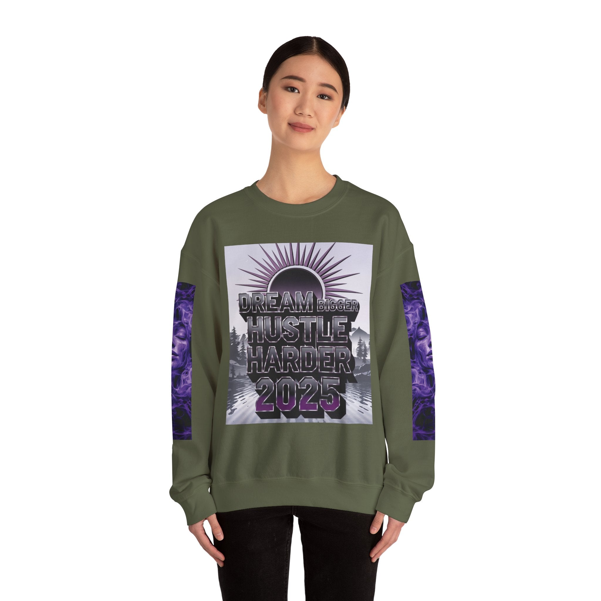 Dream Bigger Hustle Harder Crewneck Sweatshirt | Motivational Unisex Sweatshirt for Dreamers and Go-Getters - Angel Body