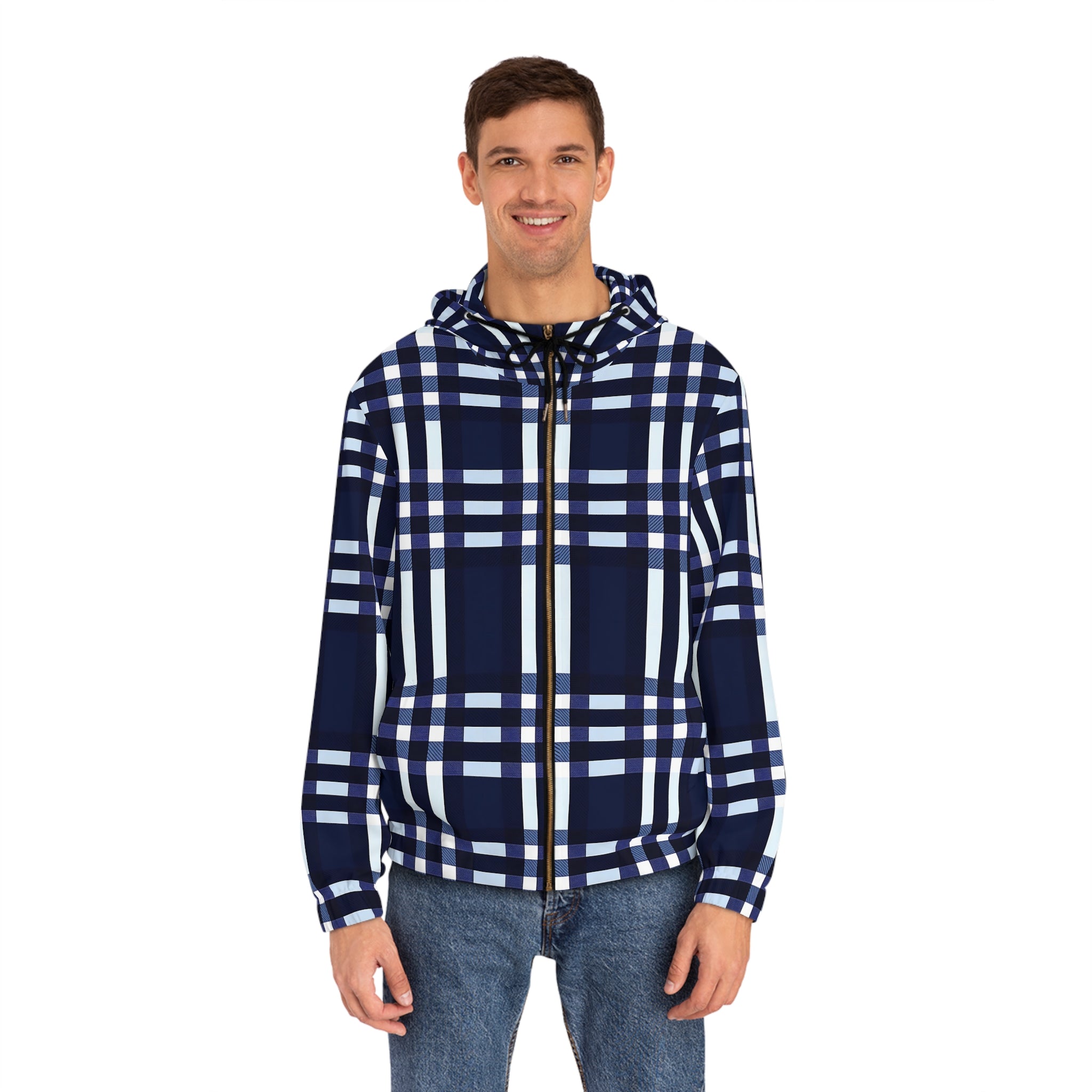 Navy Plaid Hoodie - Stylish & Comfortable Men's Full-Zip - Angel Body