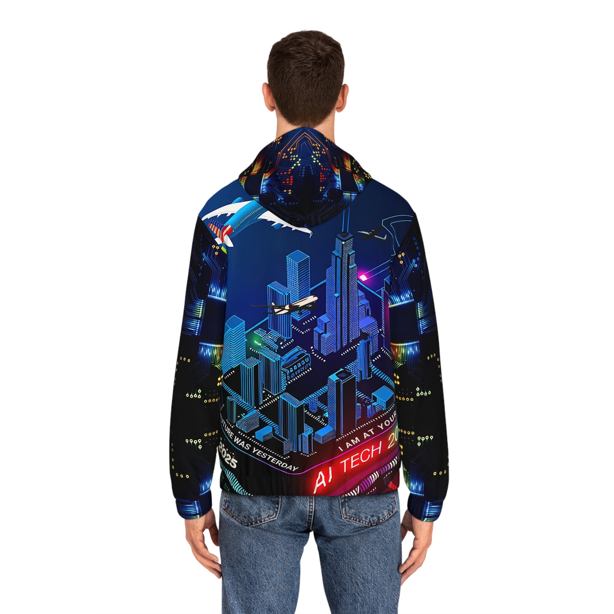 Futuristic AI Tech Men's Full - Zip Hoodie Art - Your Future Awaits - Angel Body