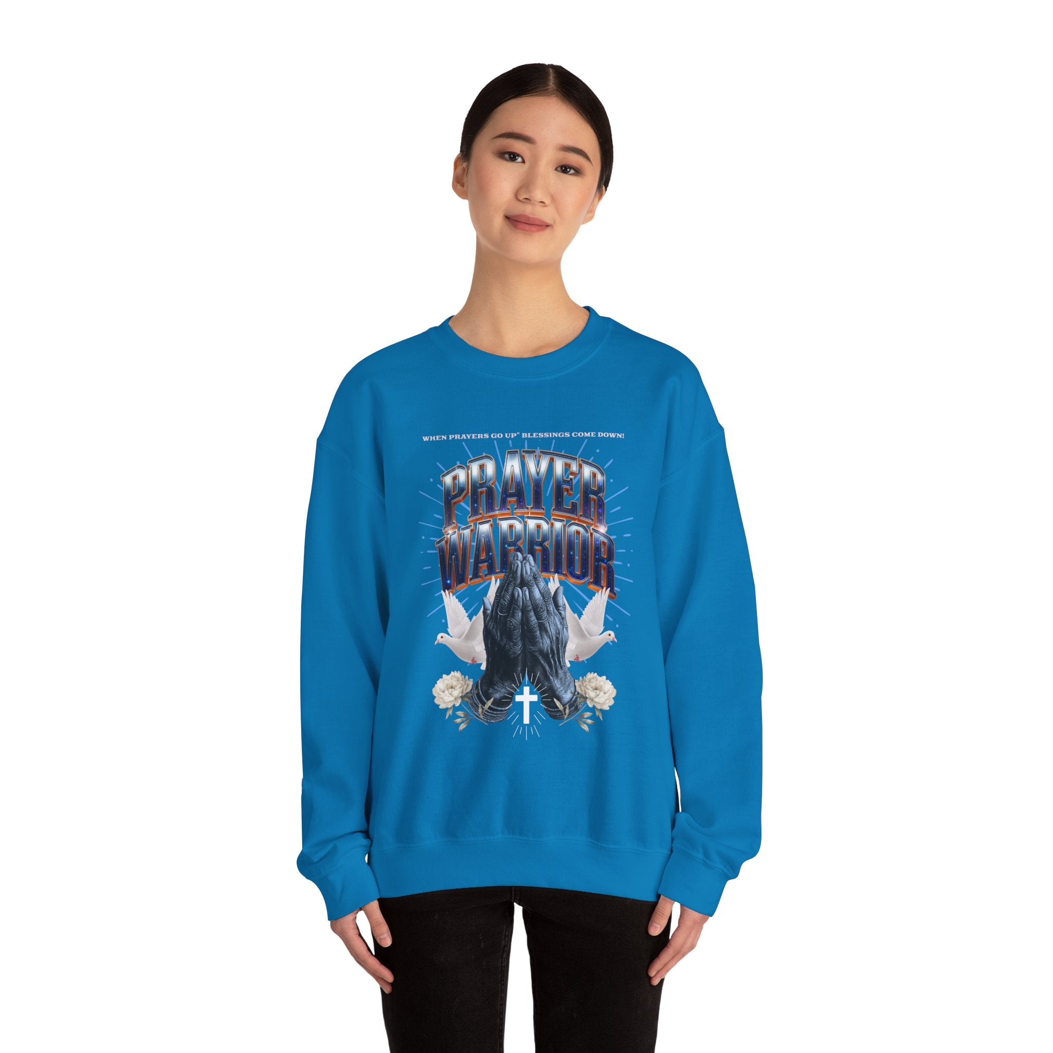 Prayer Warrior Crewneck Sweatshirt - Unisex Heavy Blend™ - Faith-Inspired Apparel - Angel Body