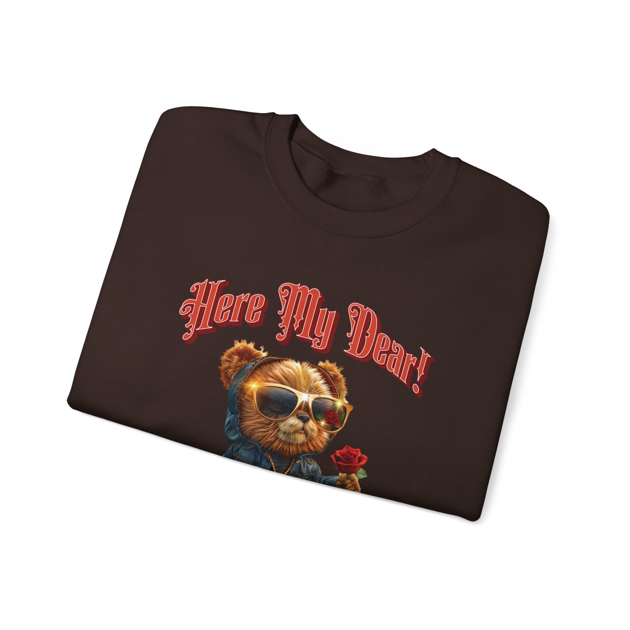 Here My Dear! Unisex Heavy Blend™ Crewneck Sweatshirt - Cozy & Trendy Gift for Animal Lovers - Angel Body