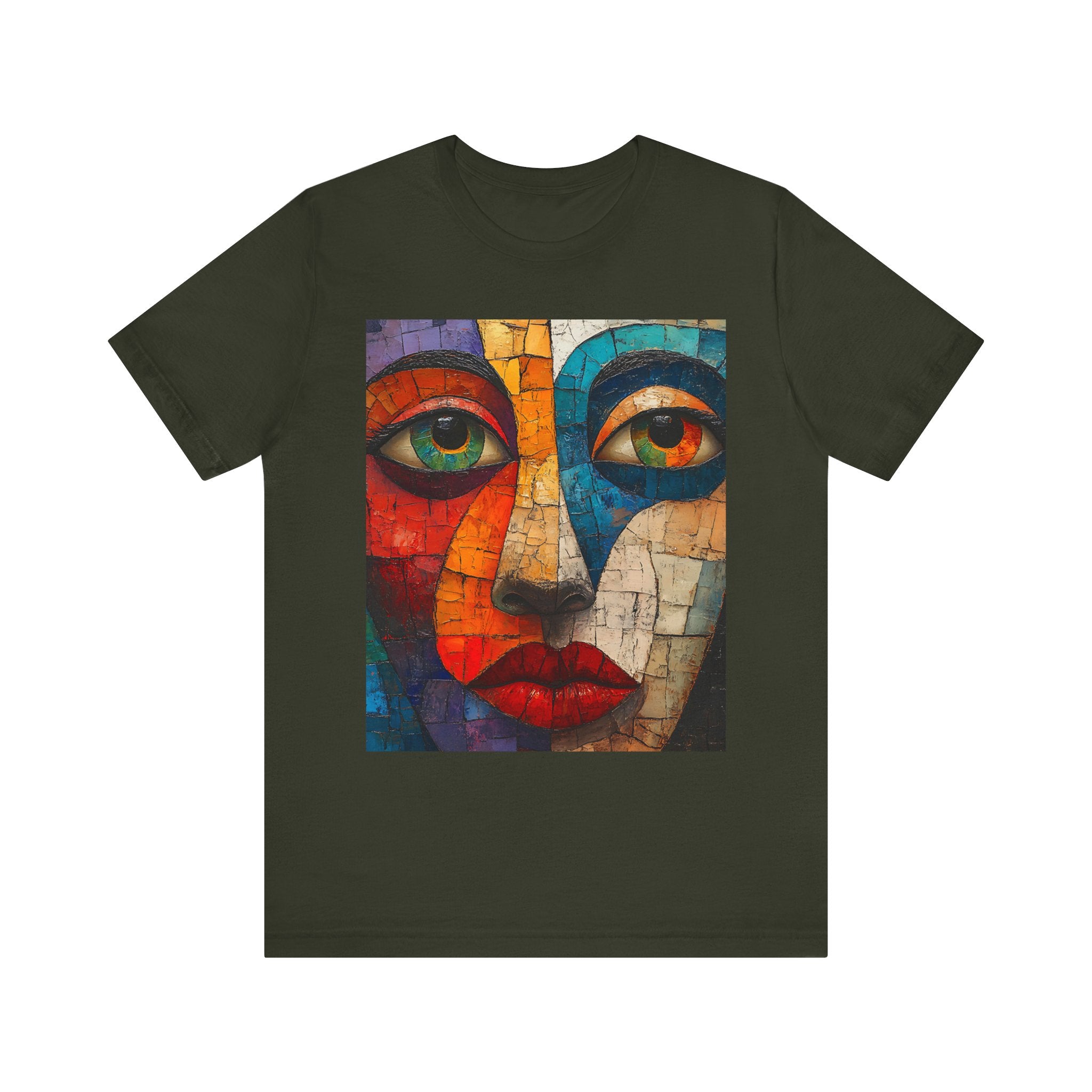 Artistic Unisex Jersey Tee - Fun wearable Art Colorful Face Design - Angel Body