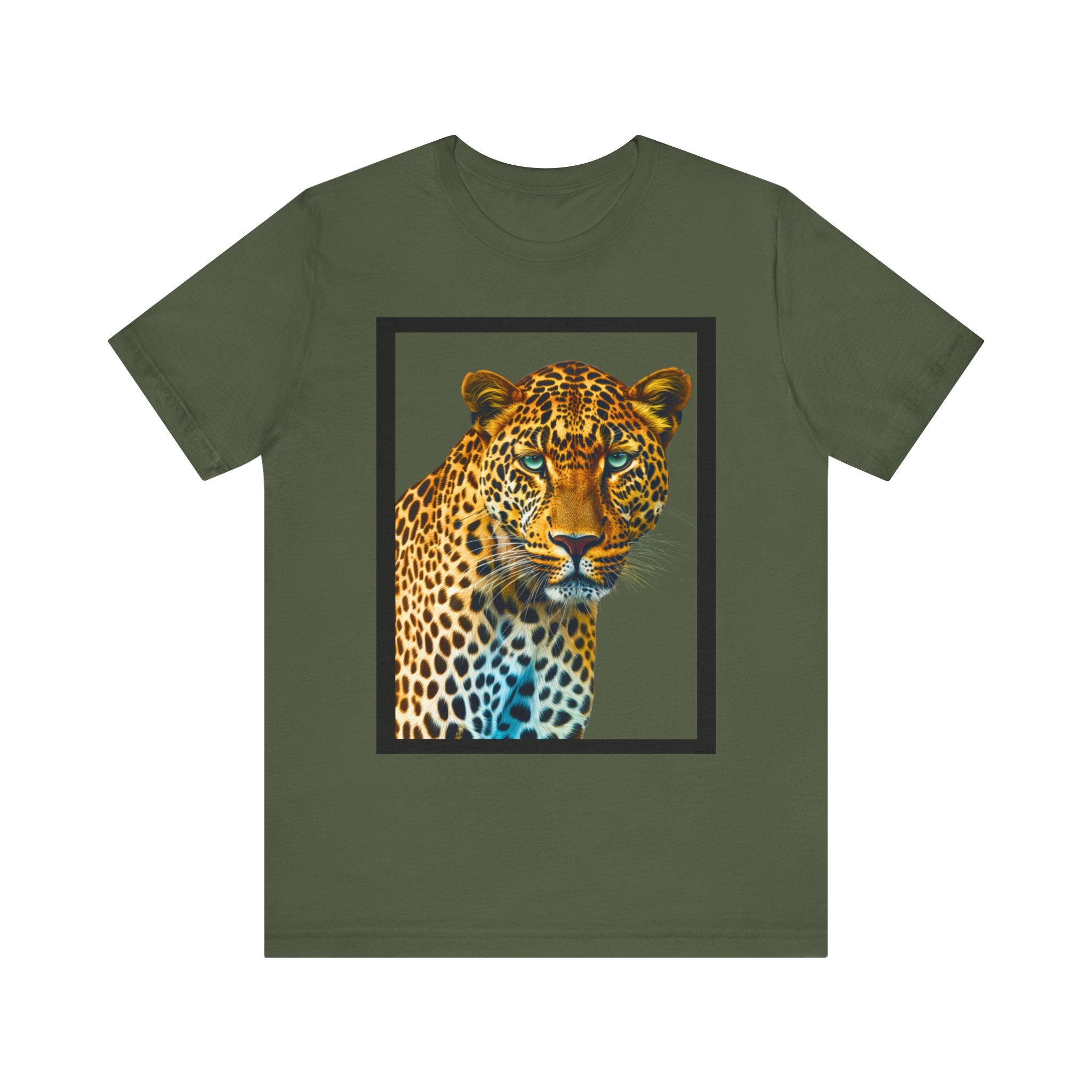 Unisex Jersey Short Sleeve Fun Tee: Realistic 3D Leopard with black frame - Angel Body