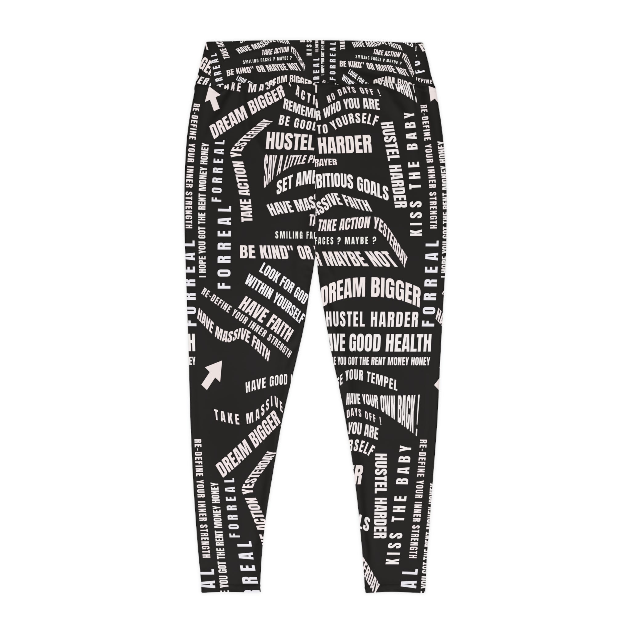 New Custom Plus Size Motivational Leggings - Dream Bigger, Hustle Harder, Take Action! - Angel Body