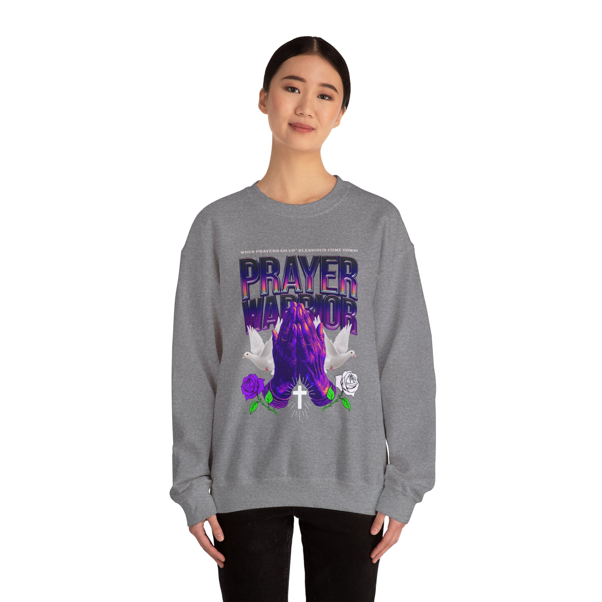Prayer Warrior Crewneck Sweatshirt - Unisex Heavy Blend™ - Perfect for Spiritual Comfort - Angel Body