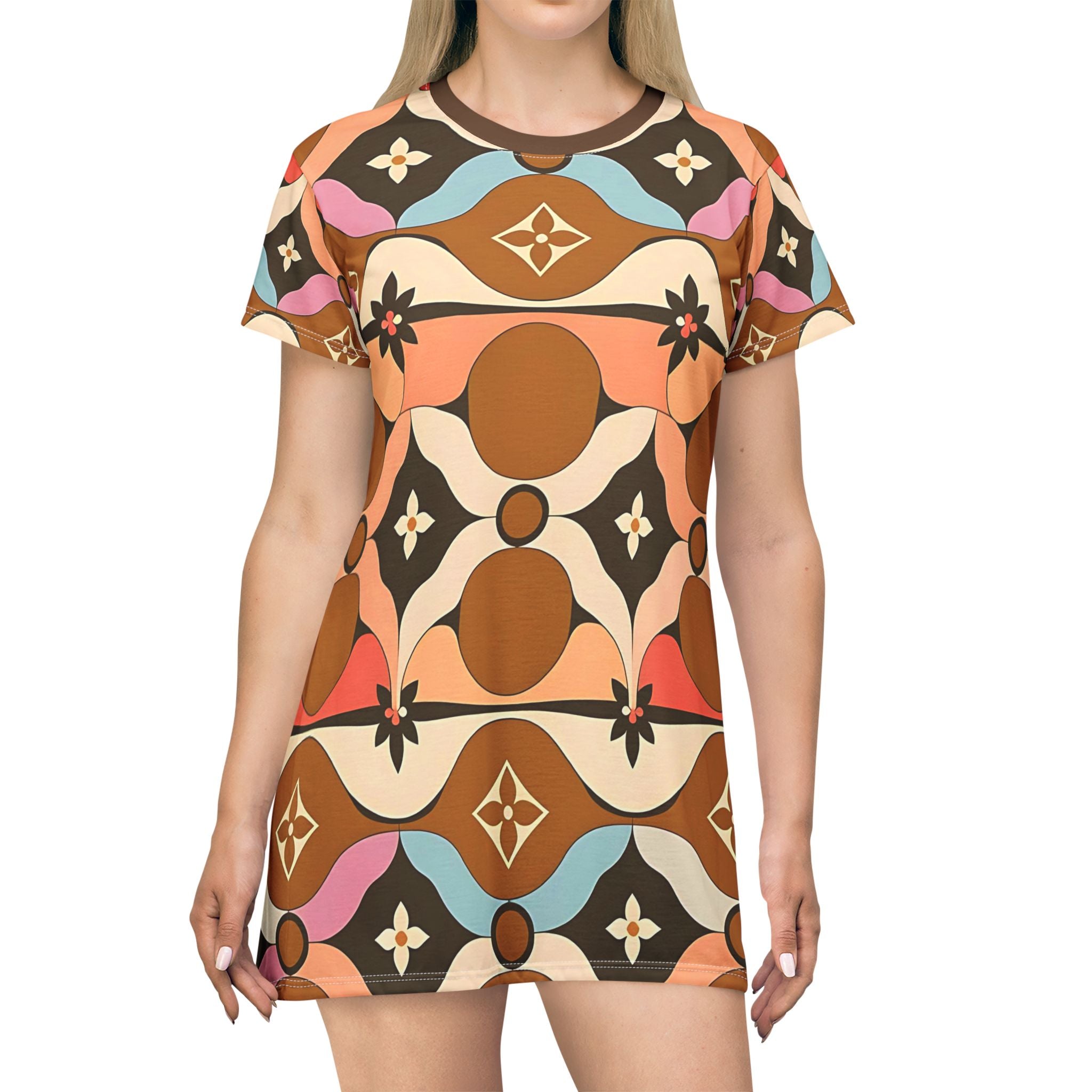 Retro Floral T-Shirt Dress for Boho Vibes - Angel Body