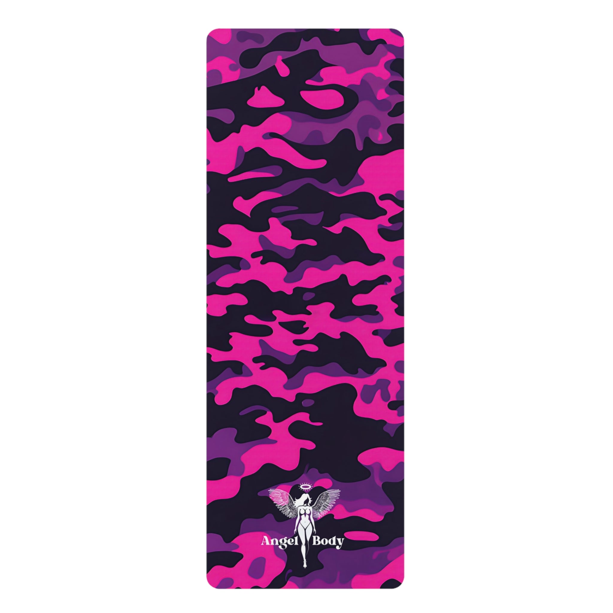 Vibrant Rubber Yoga Mat - Very Stylish Pink Camo Design for Fitness Generously sized: 24" x 70" for ample space - Angel Body