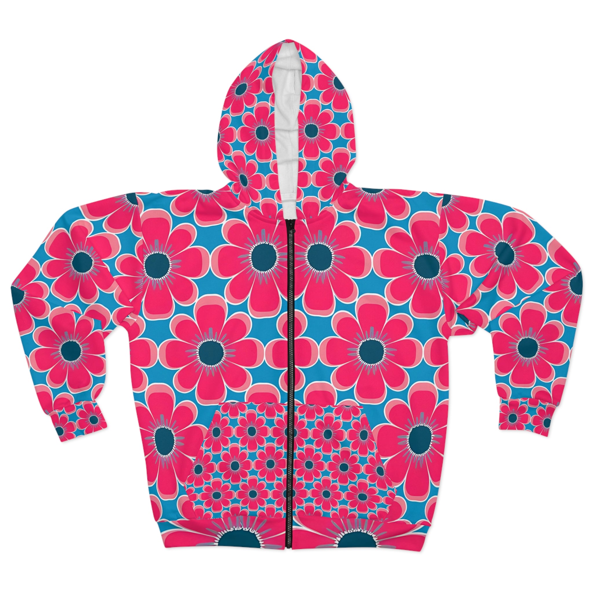 Vibrant Floral Unisex Zip Hoodie - Colorful Pattern for Spring and Everyday Wear - Angel Body